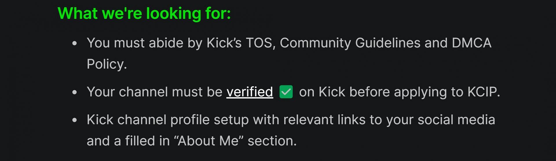 Eligibility criteria for the Creator Incentive Program (Image via https://kickcommunity.com)