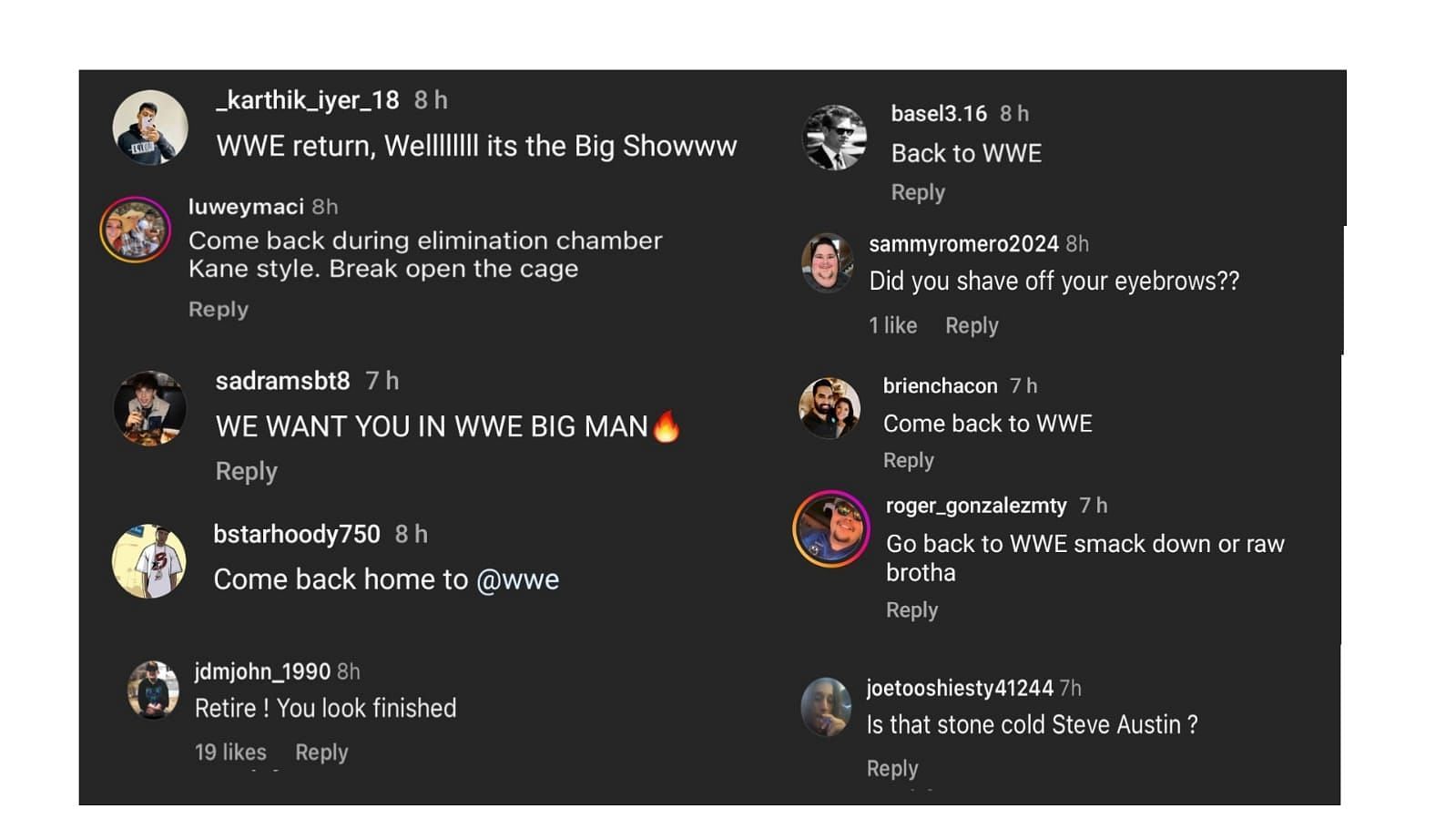 Fans comment on Paul Wight's recent post