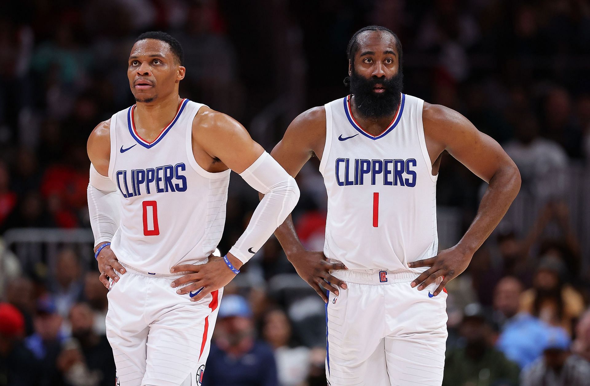 Clippers&#039; &lt;a href=&#039;https://www.sportskeeda.com/basketball/russell-westbrook&#039; target=&#039;_blank&#039; rel=&#039;noopener noreferrer&#039;&gt;Russell Westbrook&lt;/a&gt; (left) and James Harden (right)