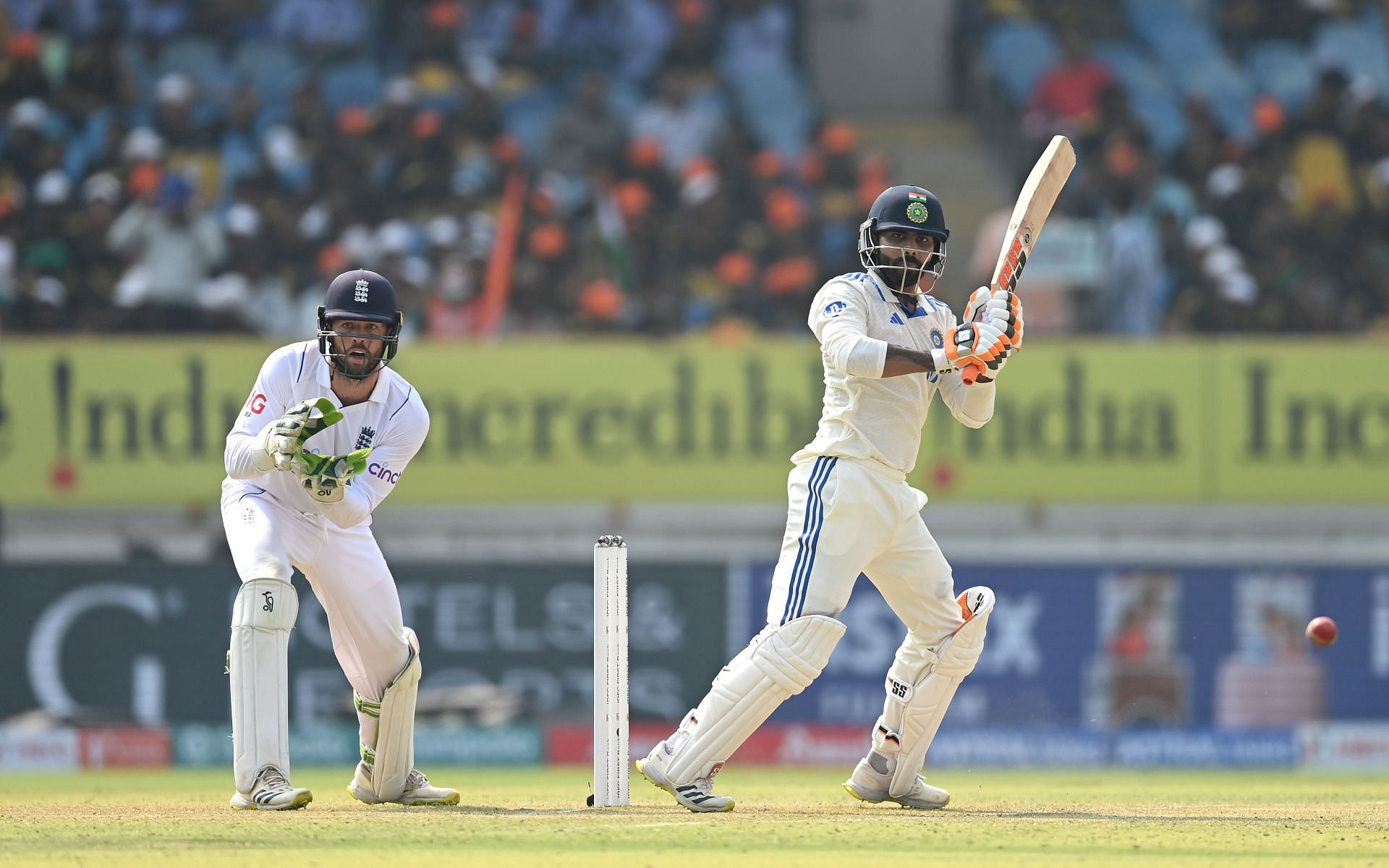 Ravindra Jadeja pictured batting: India v England - 3rd Test Match: Day One