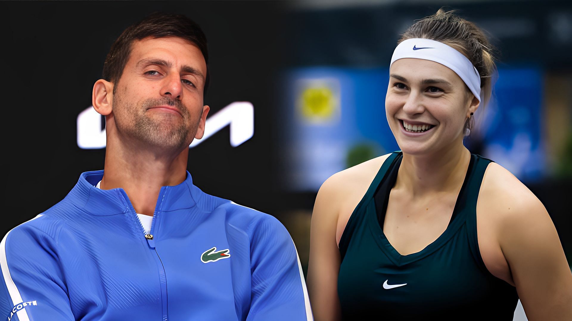 Aryna Sabalenka and Novak Djokovic smiling 