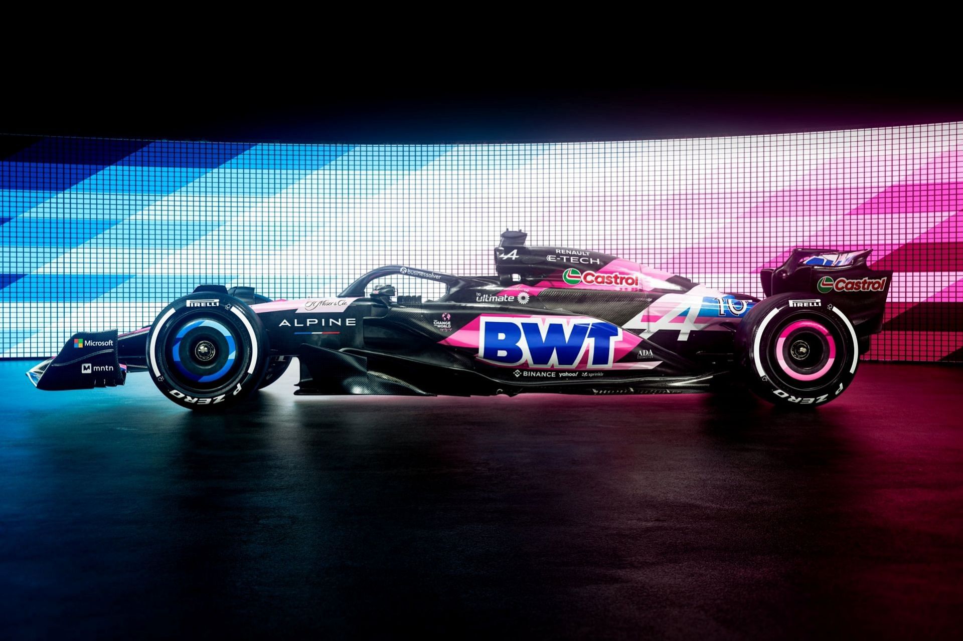 Alpine adds pink color to their livery prior to the 2024 F1 Bahrain GP (Image via X/@AlpineF1Team)