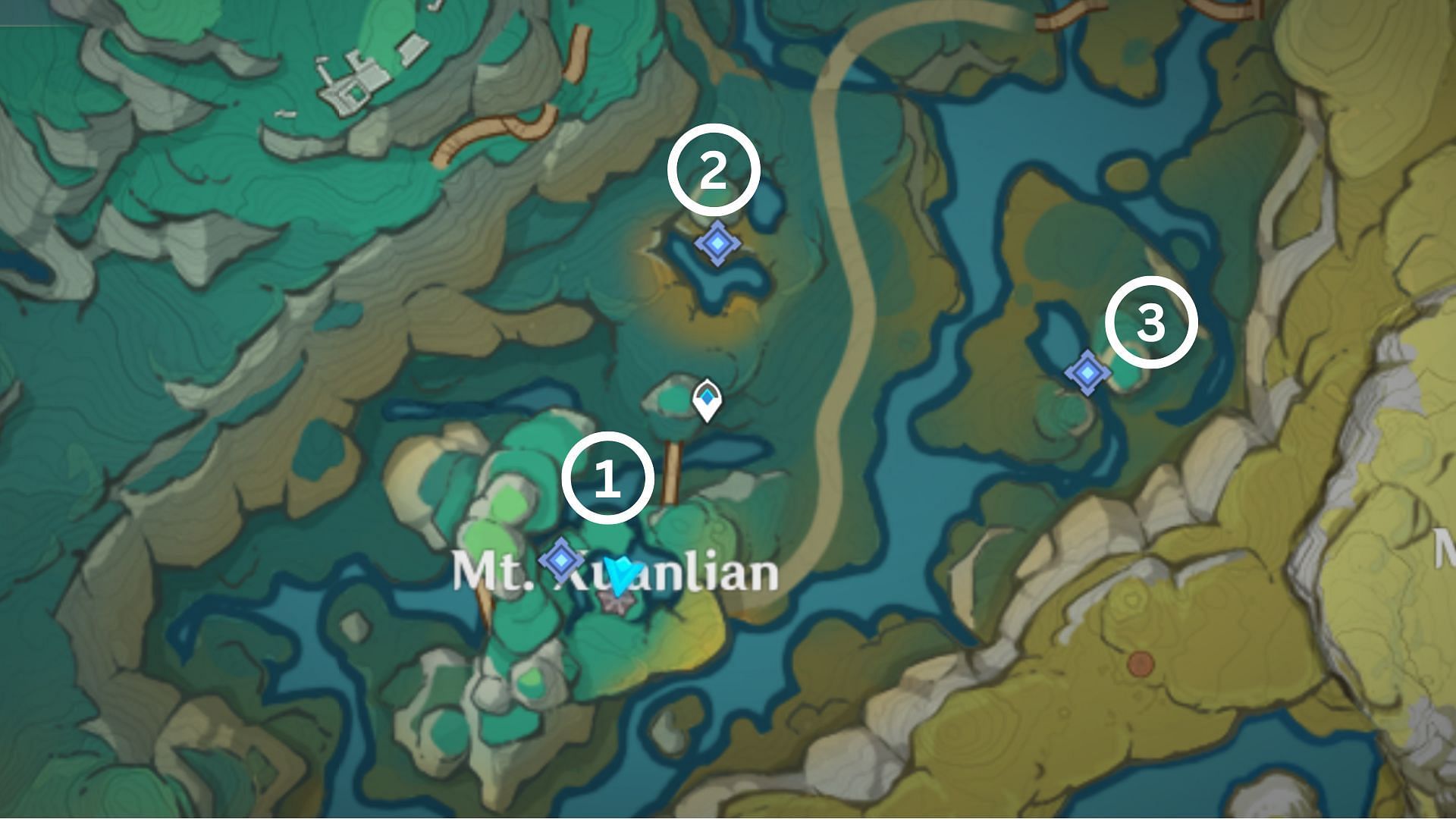 Location of all 3 Spirit Orbs puzzles (Image via HoYoverse)