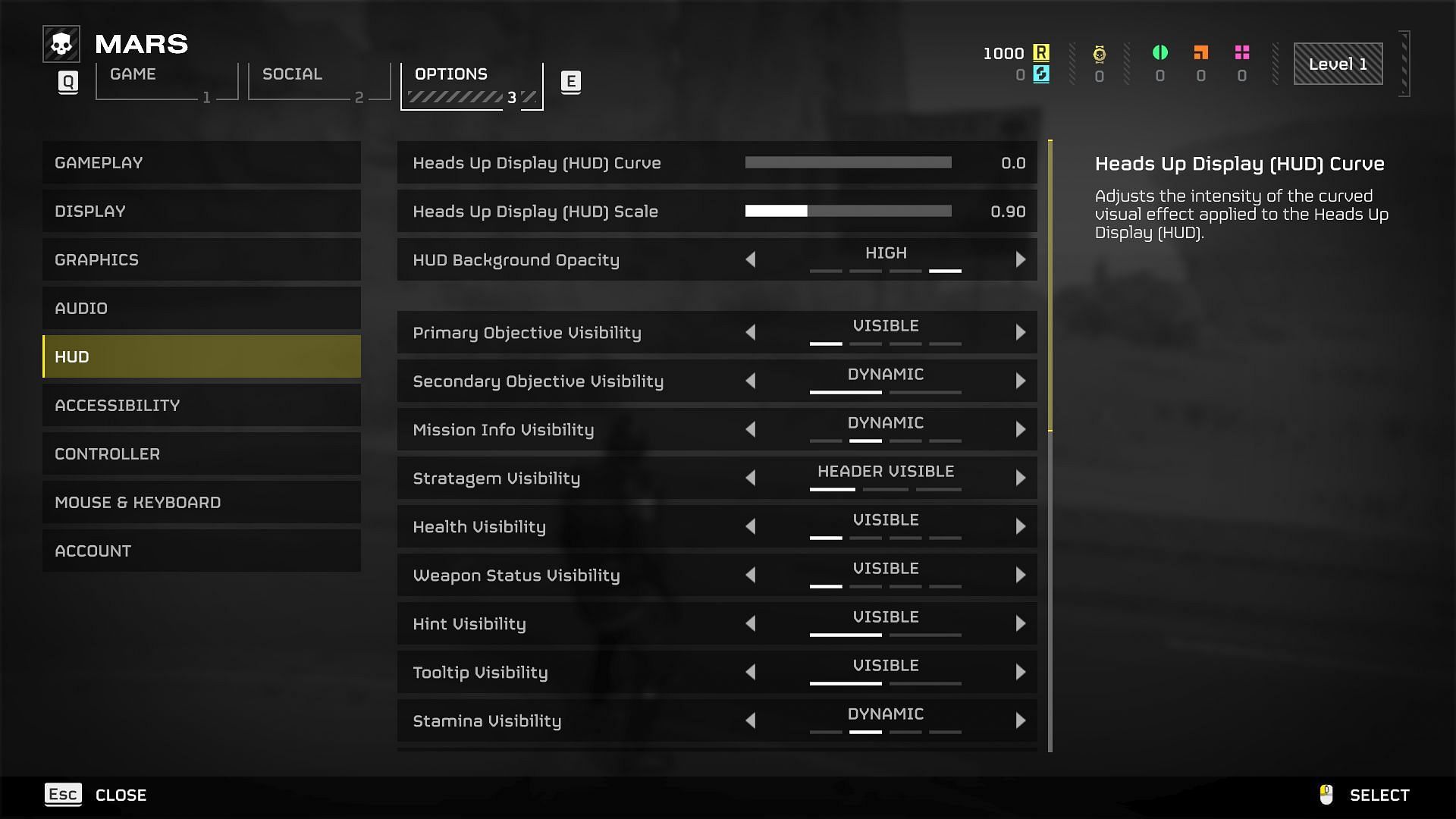 HUD settings (Image via Arrowhead Game Studios)