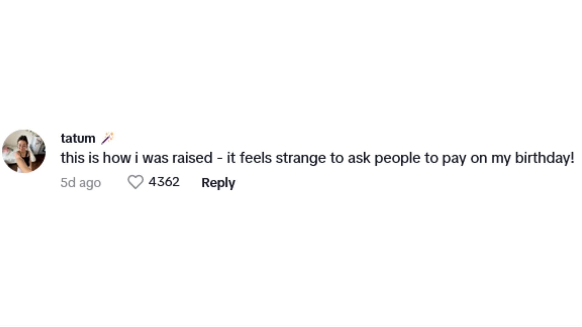 Netizens react to Najjar&#039;s opinion on birthday dinner bill (Image via TikTok/tatum)
