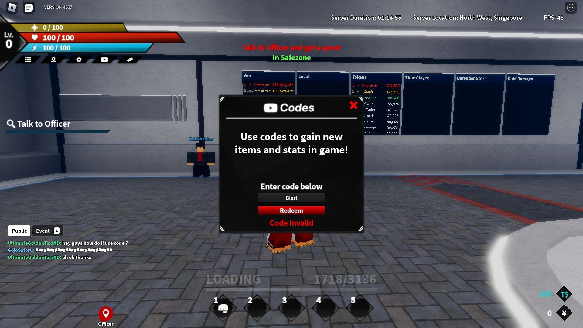 Troubleshooting codes for One Punch Hero (Image via Roblox)