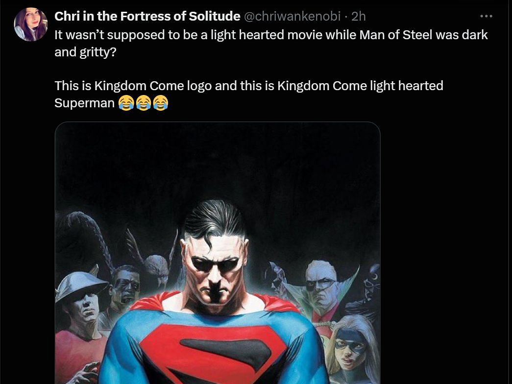 A tweet reply to CC&#039;s post about Superman&#039;s new logo (Image via X/chriwankenobi)