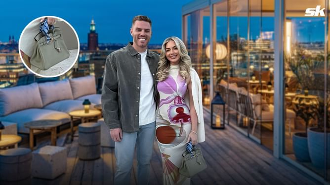 In Photos: Freddie Freeman’s wife Chelsea shows off her $30,500 Hermès Birkin bag while donning a 'Maruja Mallo' print dress on Valentine's Day