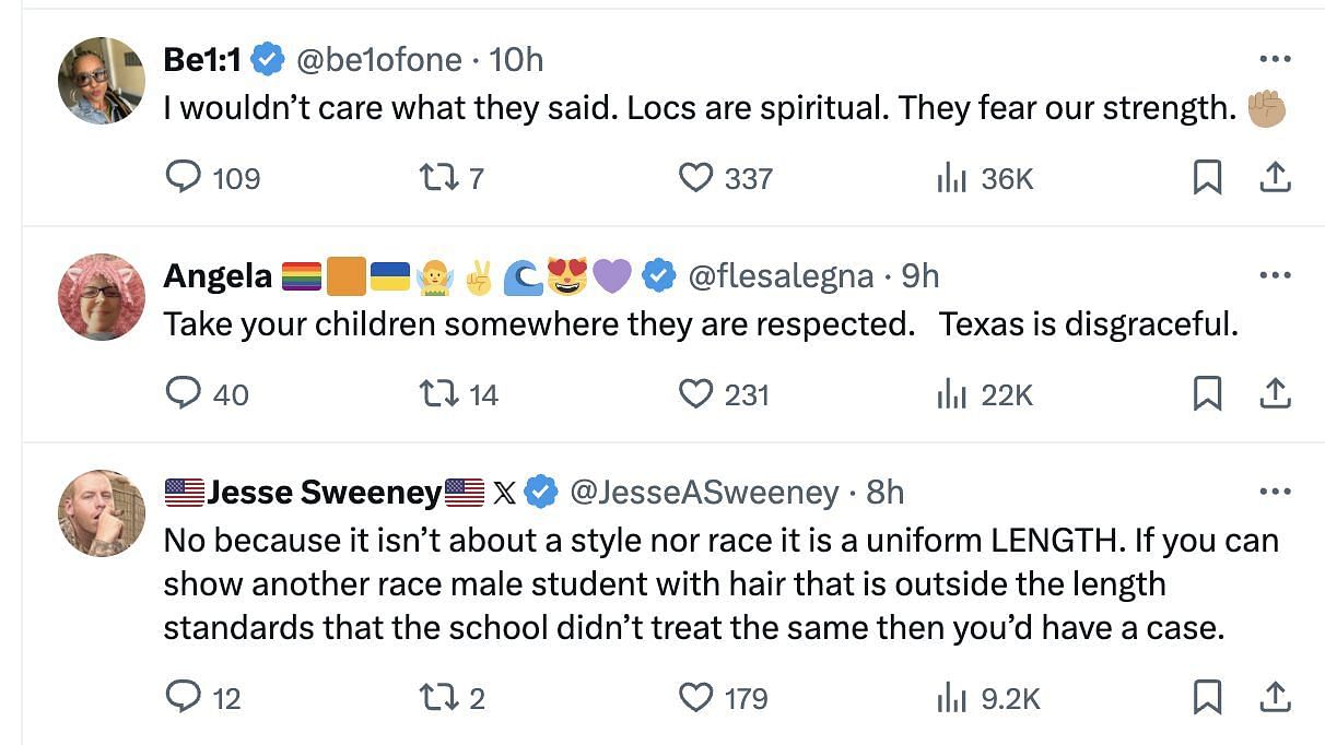 Social media users debate as the judge sides with the school that suspended a Black student due to his long hair. (Image via @keithboykin/ X)