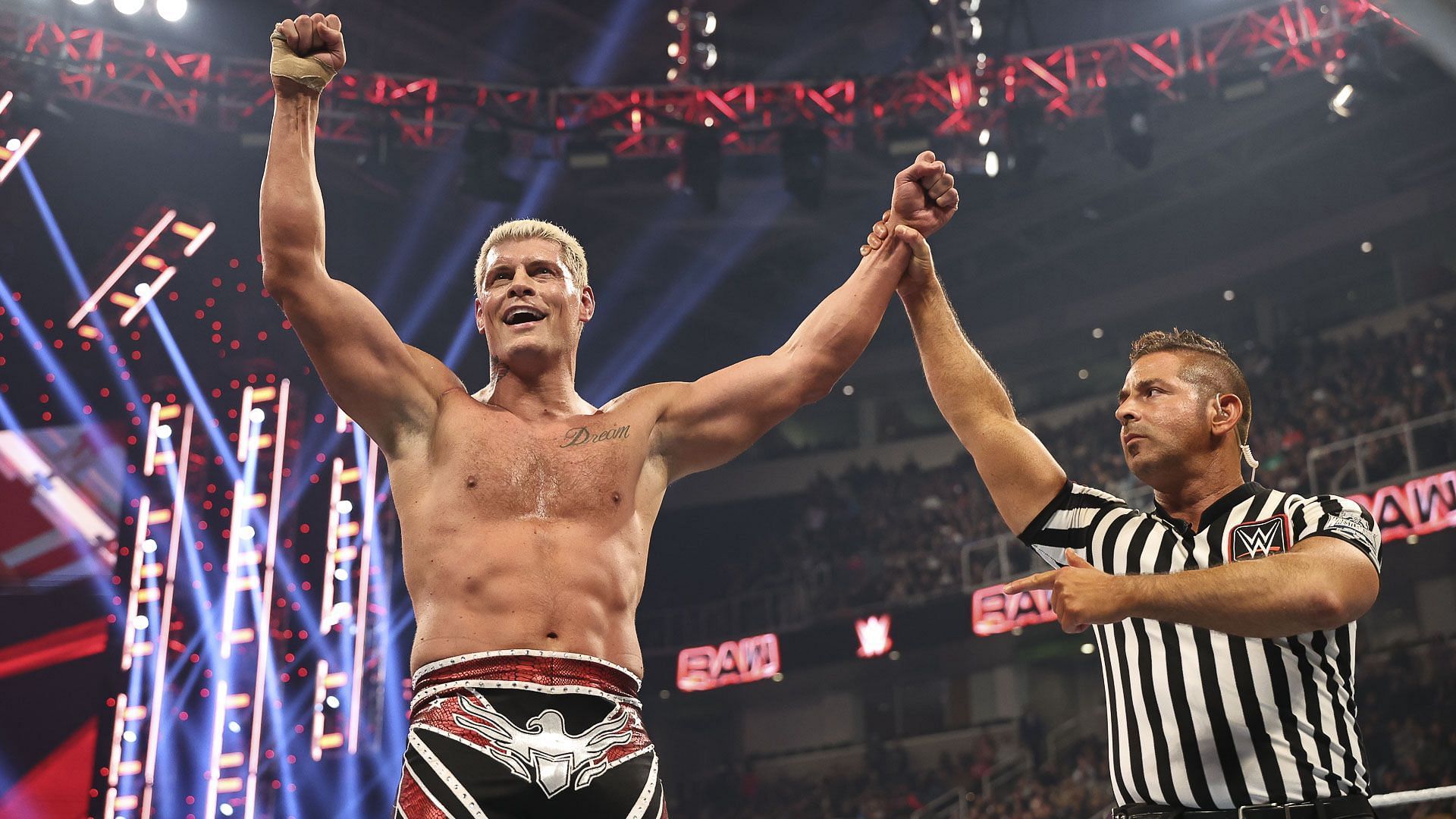 Cody Rhodes celebrates a win over Grayson Waller on WWE RAW