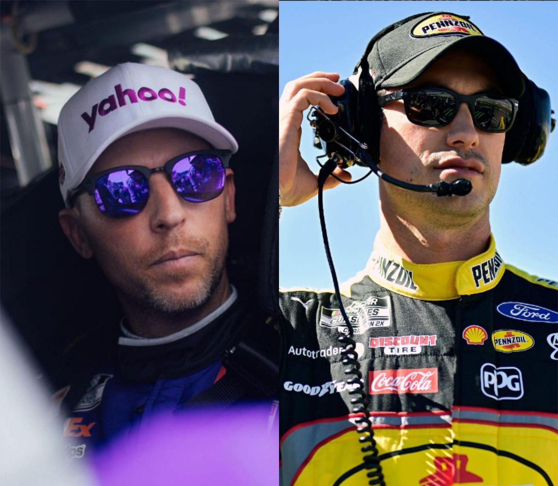 (L-R) NASCAR Cup Series drivers Denny Hamlin and Joey Logano