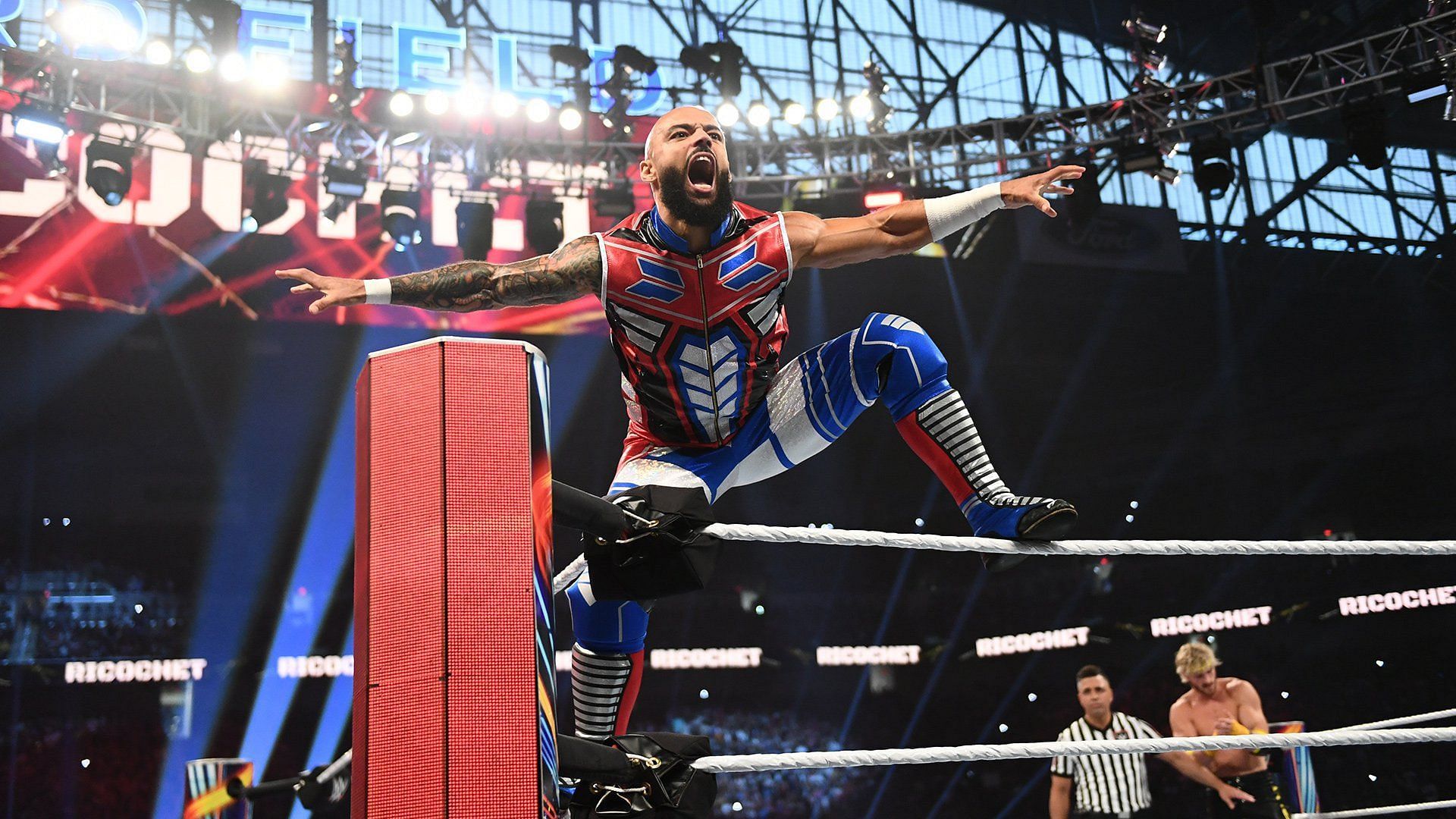 Ricochet poses for the WWE Universe before match