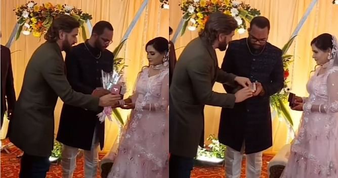 दोस्त की सगाई में एन्जॉय करते दिखे एमएस धोनी, कपल को रस्मों के बारे में बताते आये नजर
