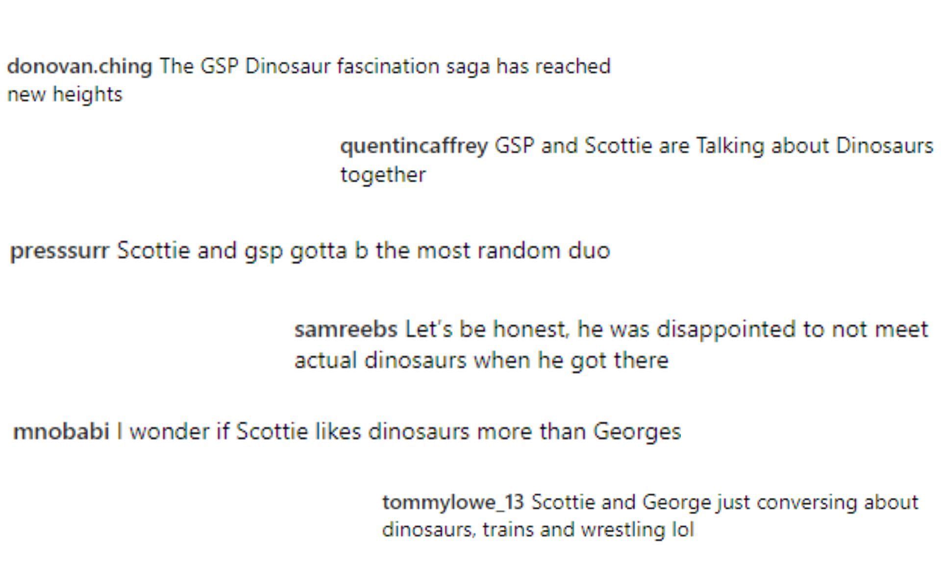 Fan reaction comments regarding St-Pierre visiting the Raptors [Image courtesy: @georgesstpierre - Instagram]