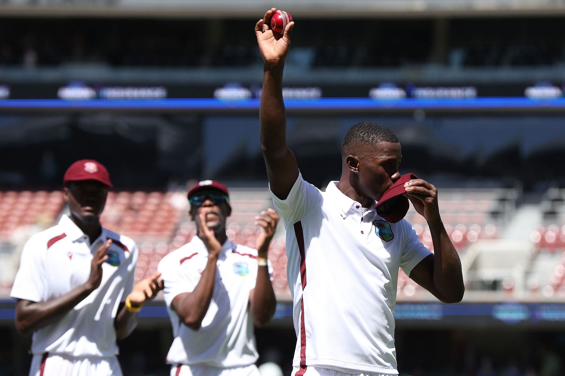 Shamar Joseph acknowledges the crowd: Australia v West Indies - Men&#039;s 1st Test: Day 2
