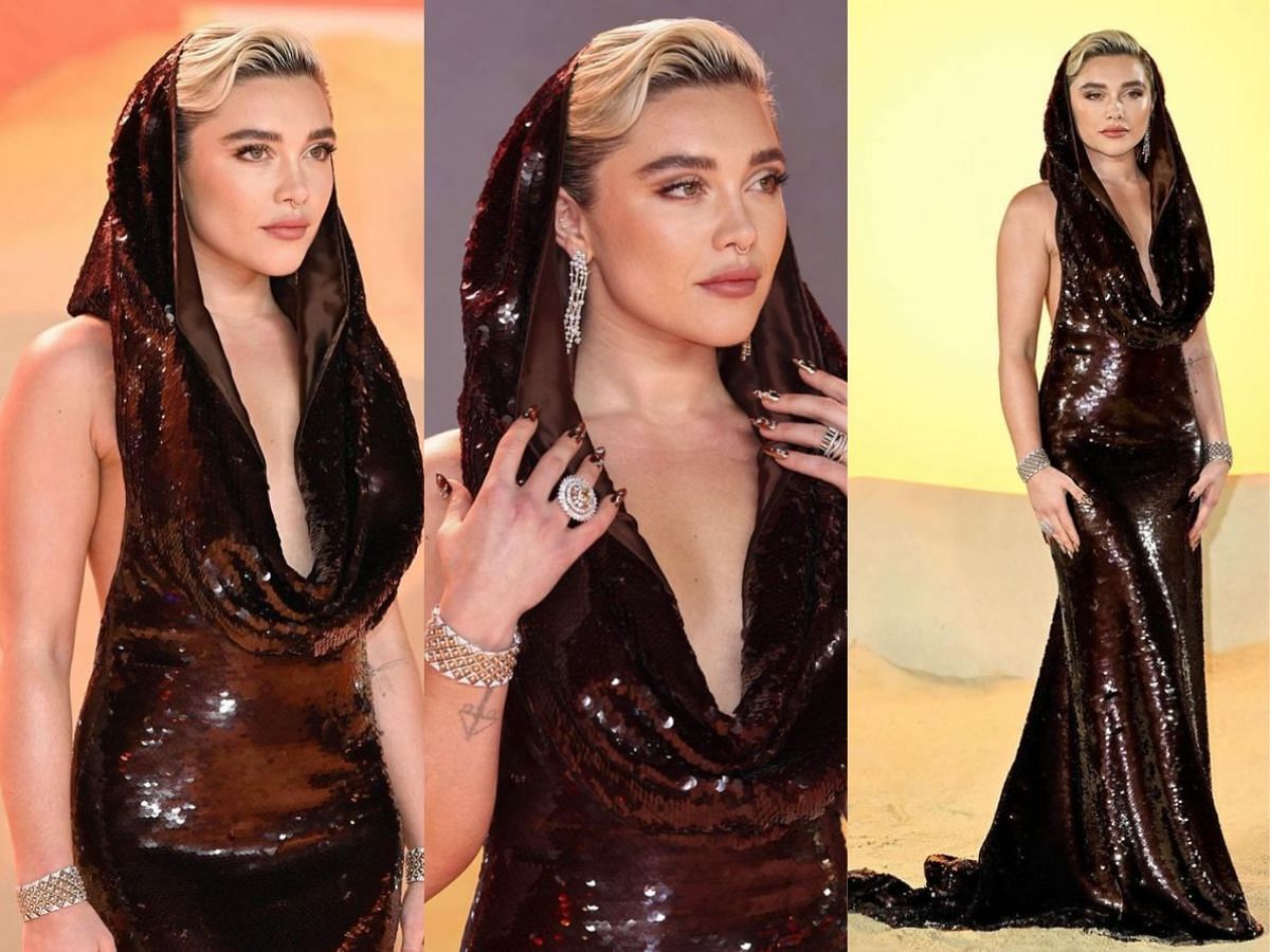 Florence Pugh stunned fans in her Valentino outfit at Dune 2 London premiere (Image via Instagram/@rebeccacorbinmurray)