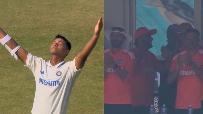 [Watch] India's Yashasvi Jaiswal roars in joy after getting yet another Test hundred against England on Day 3 in Rajkot