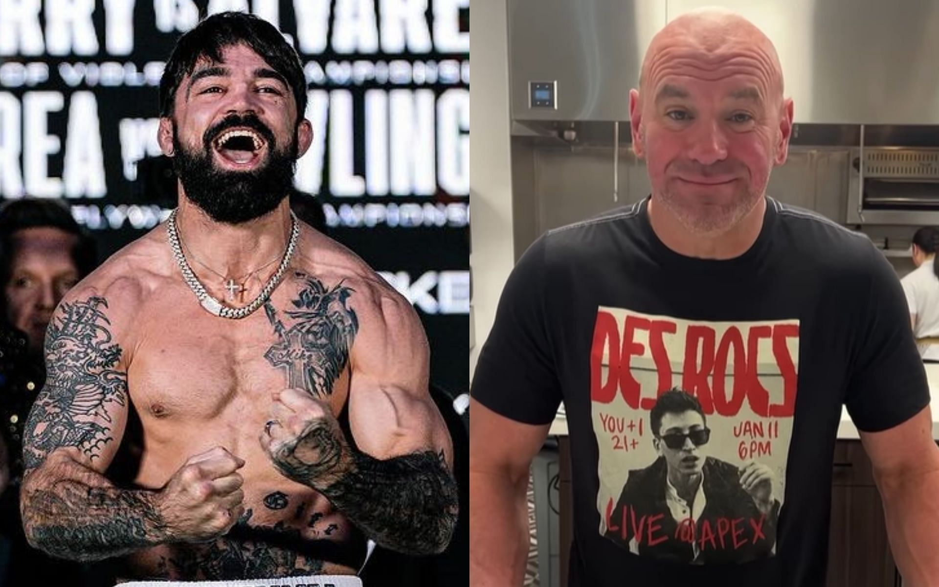 Mike Perry (left) rants on Dana White (right) [Images courtesy @danawhite and @platinummikeperry on Instagram]