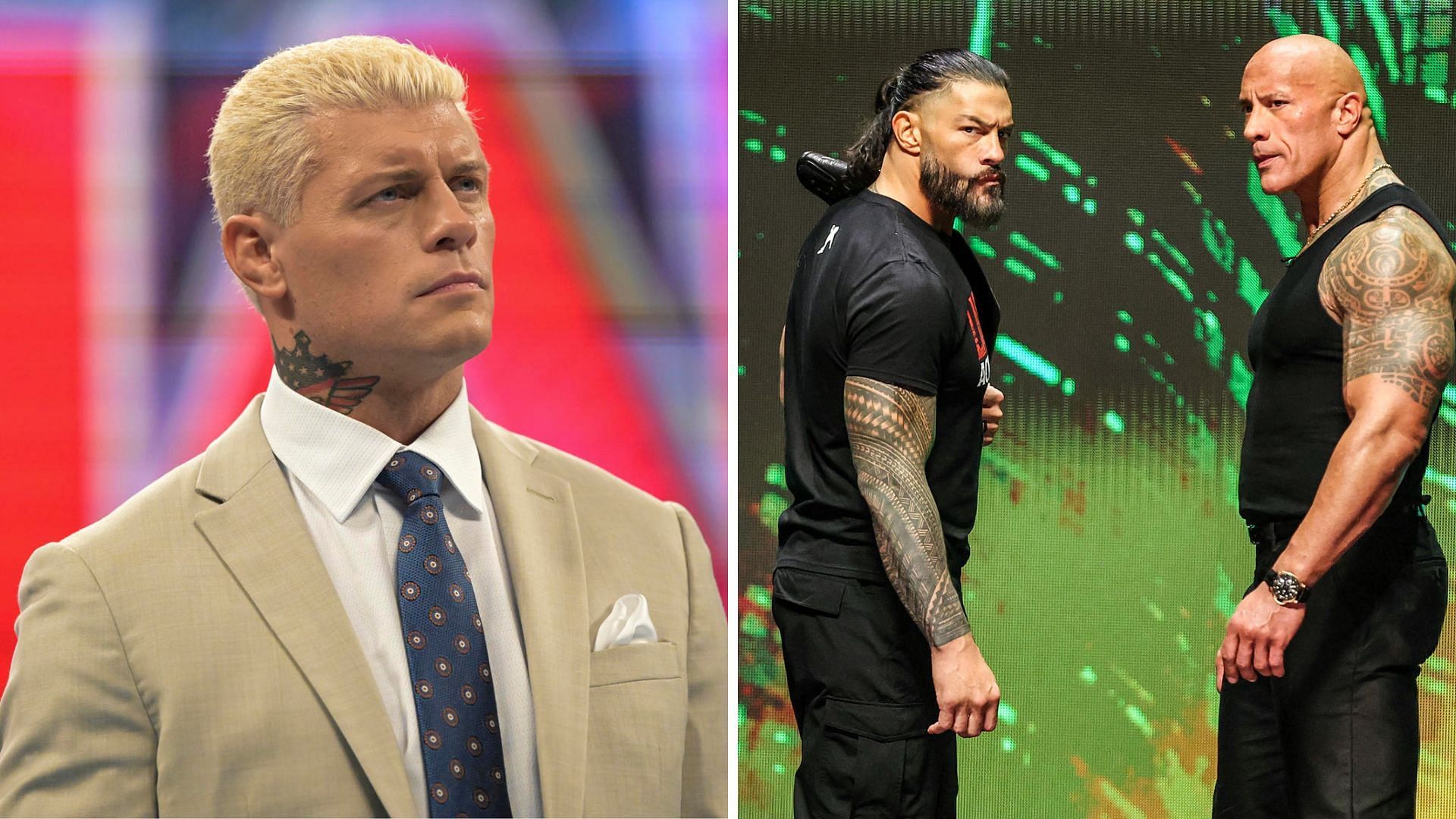 Cody Rhodes on the left, The Rock with Roman Reigns on the right [Image credits: wwe.com]