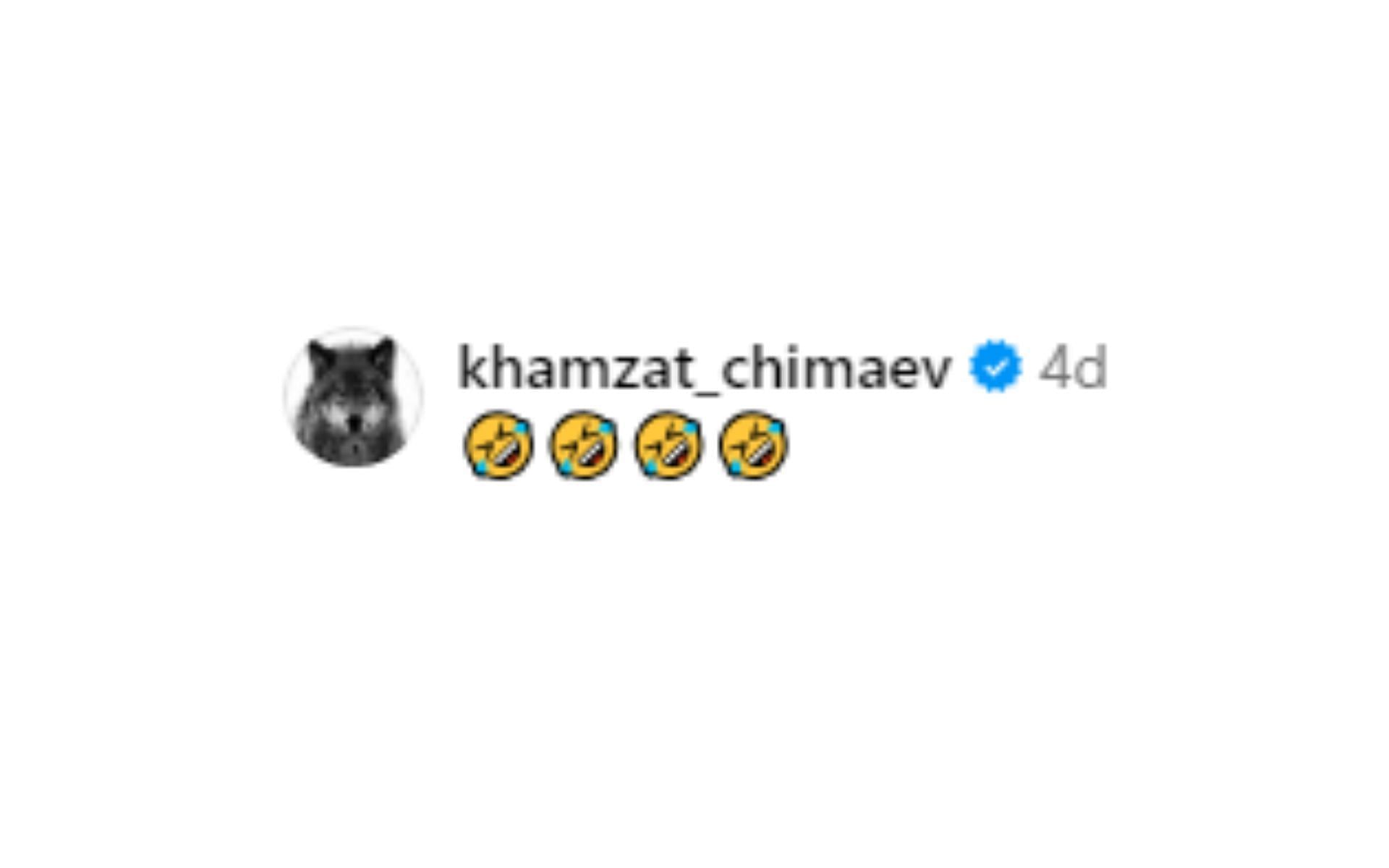 Khamzat Chimaev&#039;s comment. [Image Courtesy: @freak.mma comments section on Instagram]