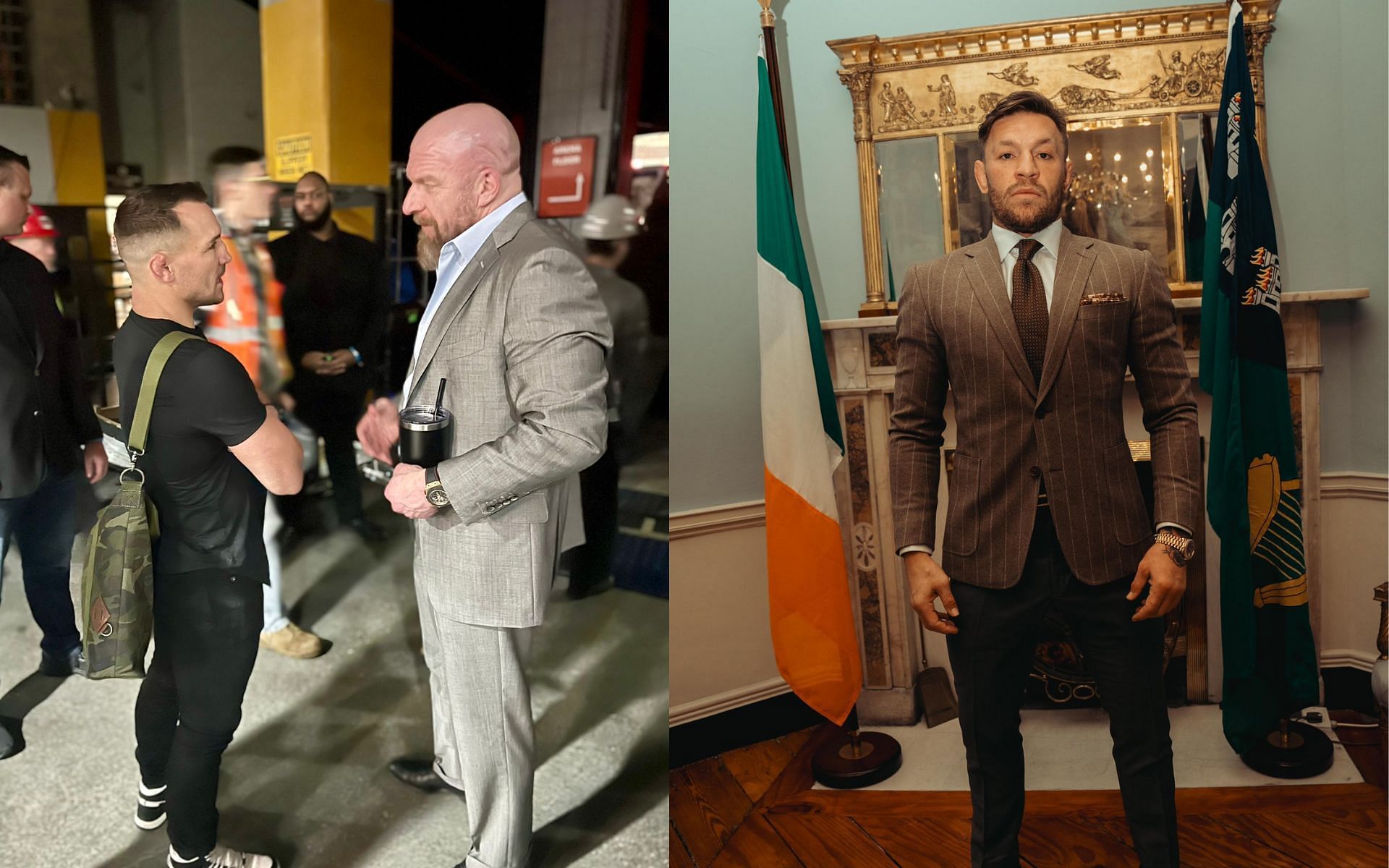 Michael Chandler alongside Triple H, Conor McGregor (Image Courtesy - @MikeChandlerMMA, @TheNotoriousMMA on X/Twitter)