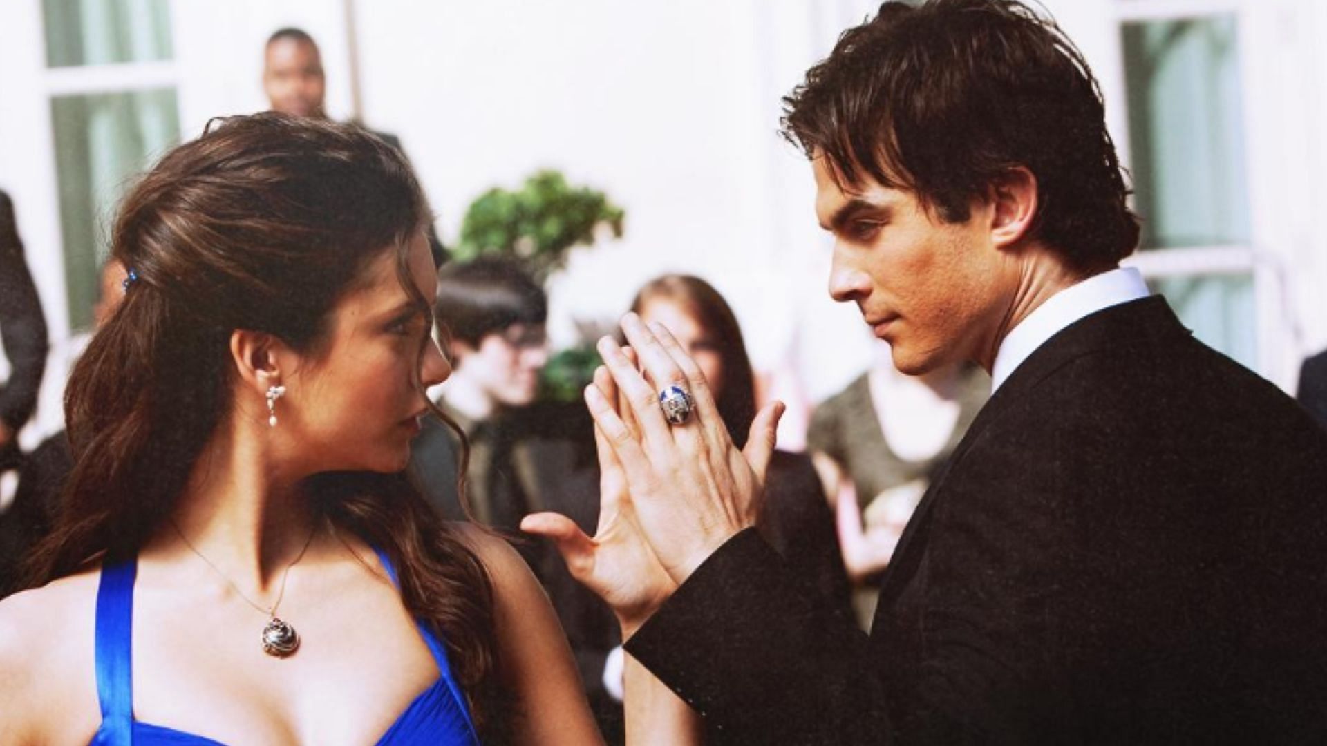 Elena and Damon in The Vampire Diaries (Image via Instagram @thecwtvd)