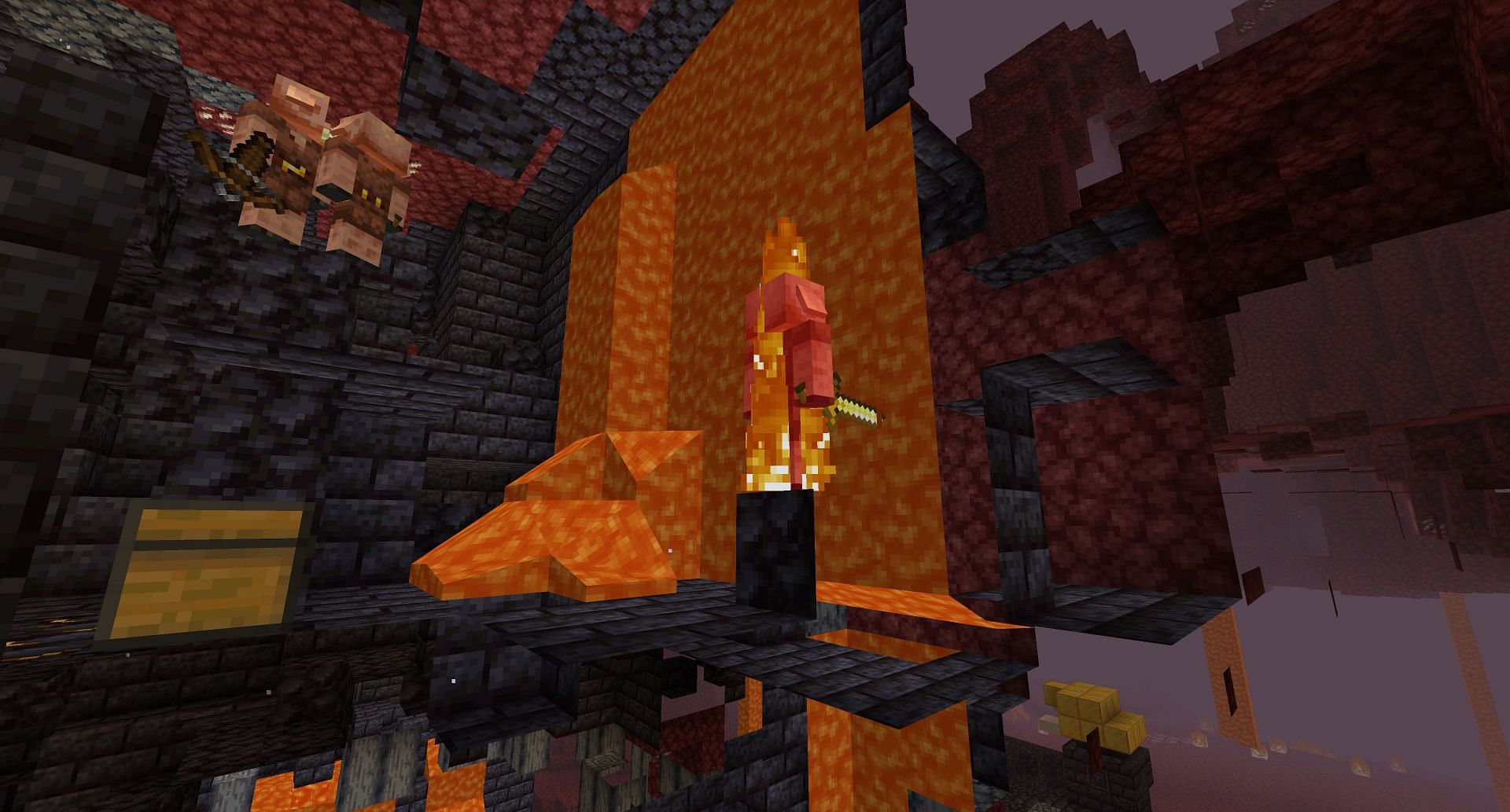 A piglin burning in lava (Image via Mojang)