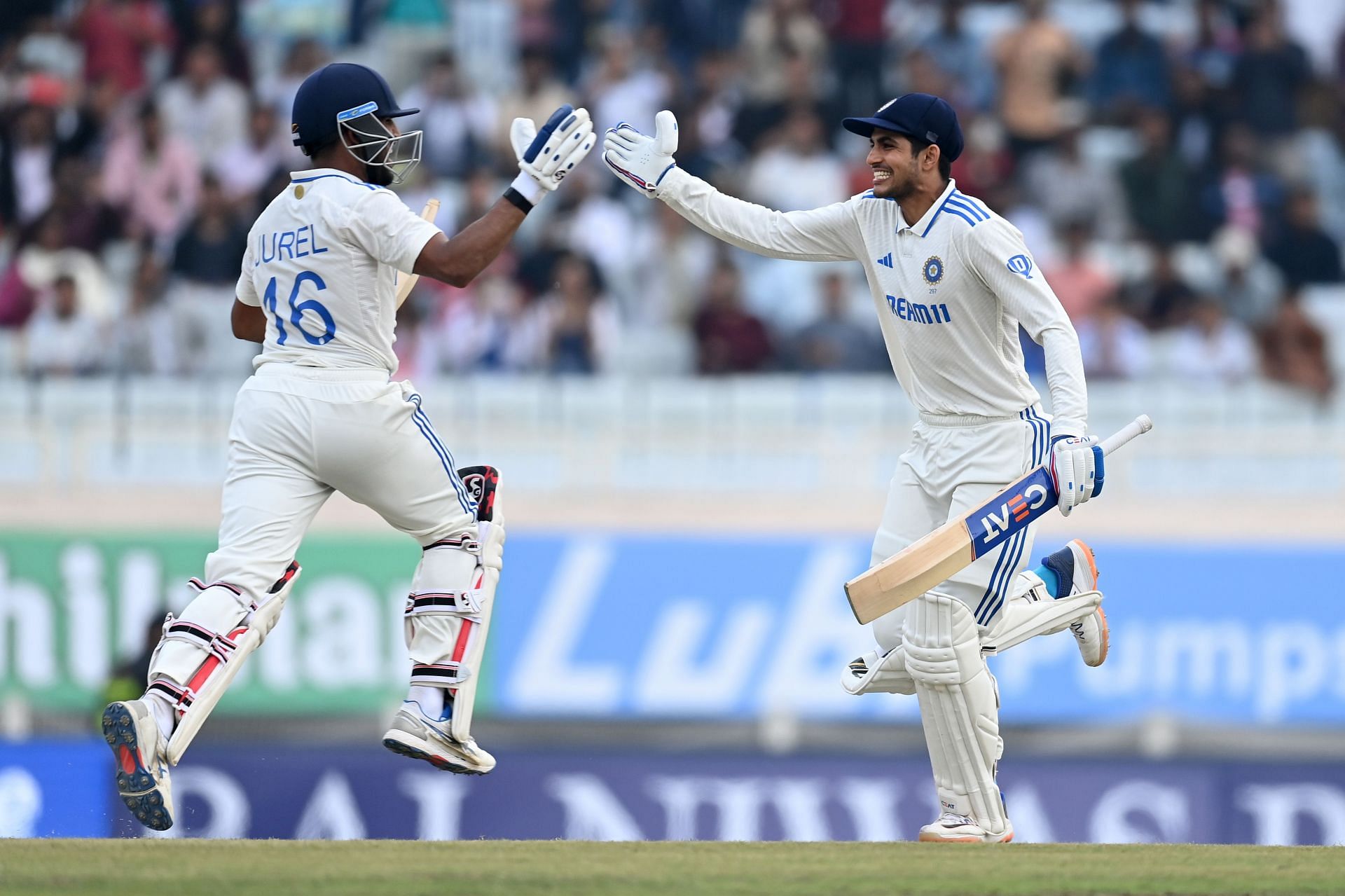 Jurel and Gill celebrate: India v England - 4th Test Match: Day Four