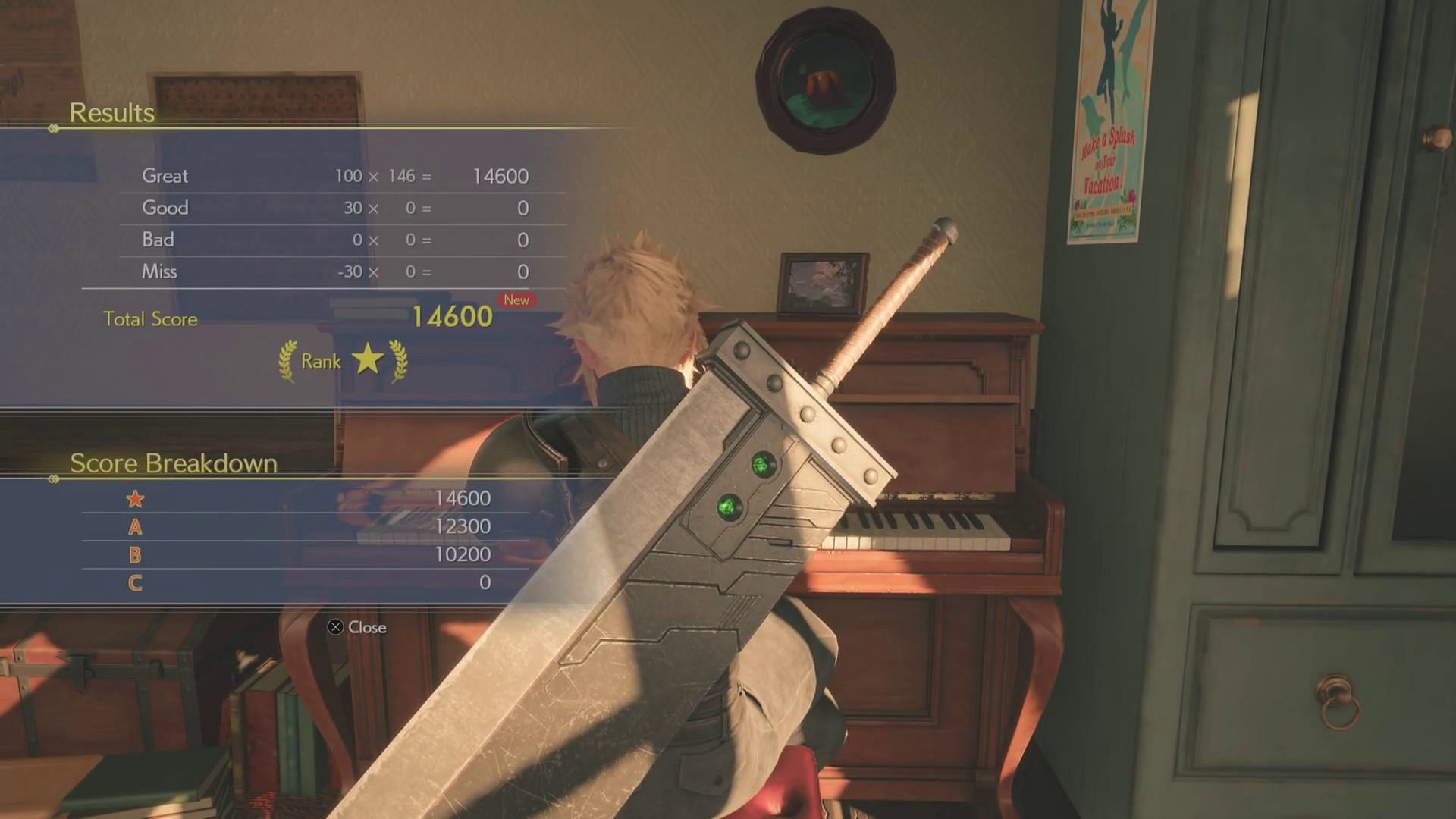 Obtaining a high score in the piano mini-game of Final Fantasy 7 Rebirth (Image via Square Enix/ YouTube-al chalant)