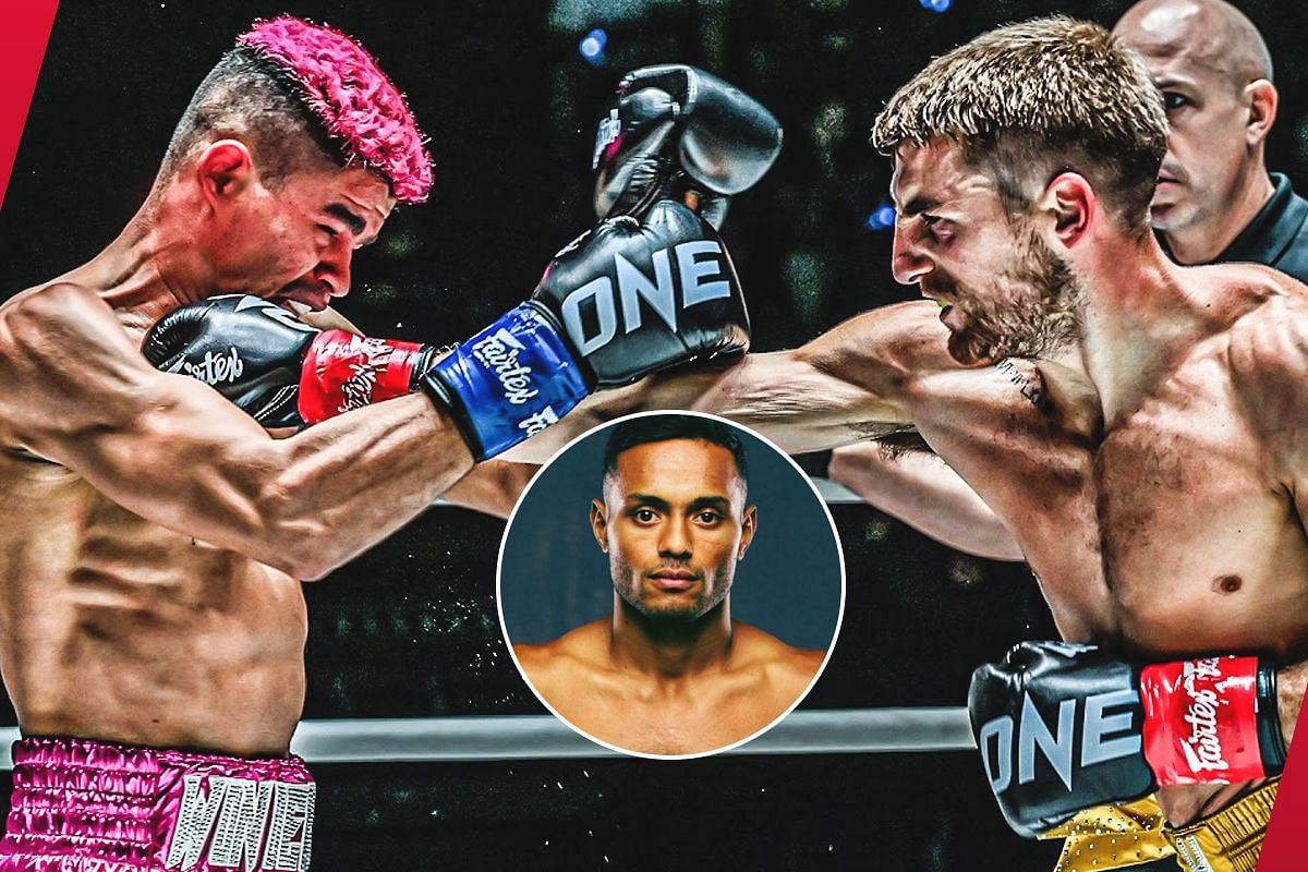 Jonathan Haggerty fighting Fabricio Andrade with photo of Felipe Lobo | Image credit: ONE Championship