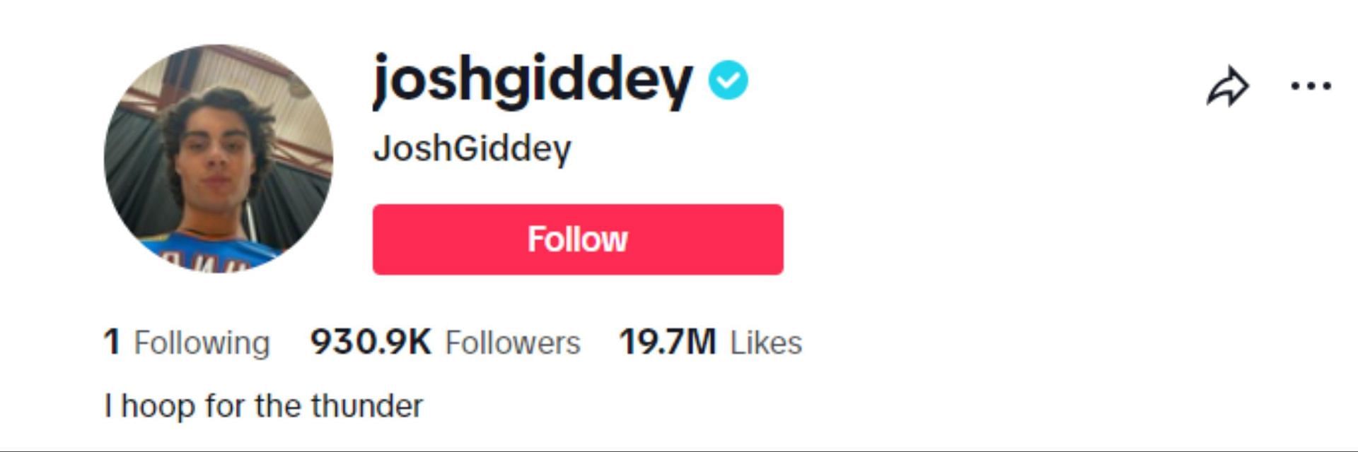 Josh Giddey&#039;s TikTok account