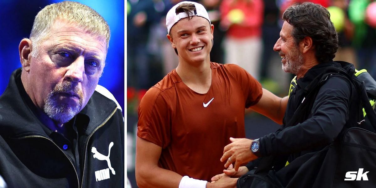 Boris Becker (L); Holger Rune with Patrick Mouratoglou (R)
