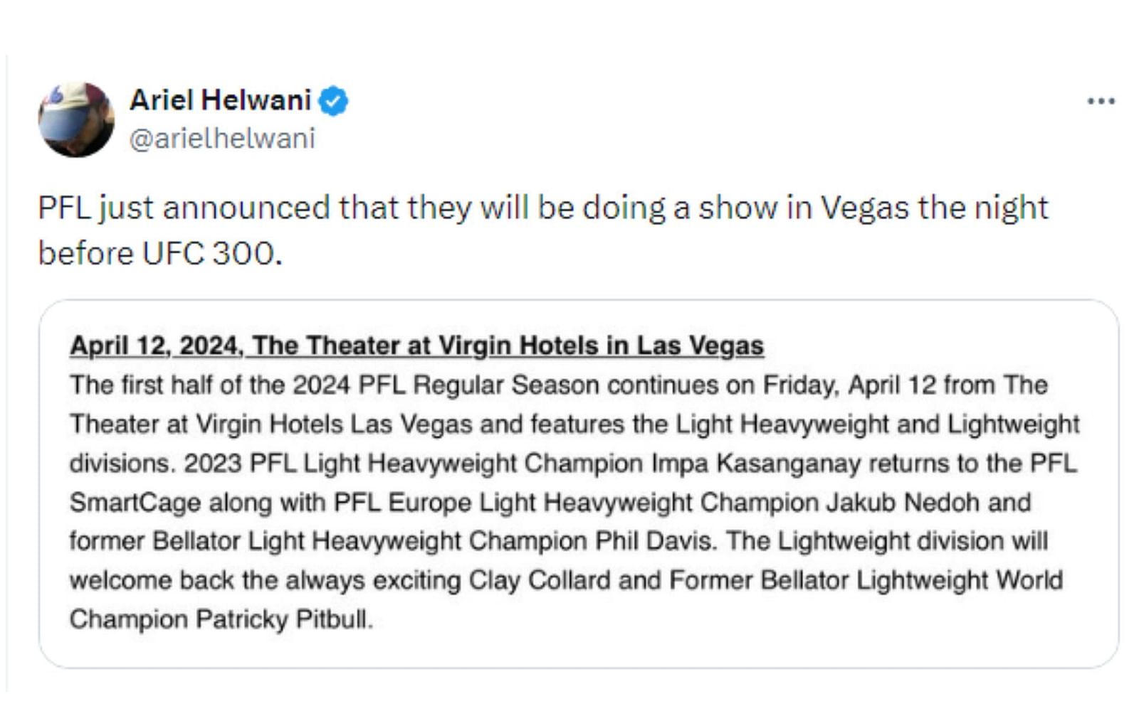 UFC 300 PFL announces fight event in Las Vegas the night before UFC