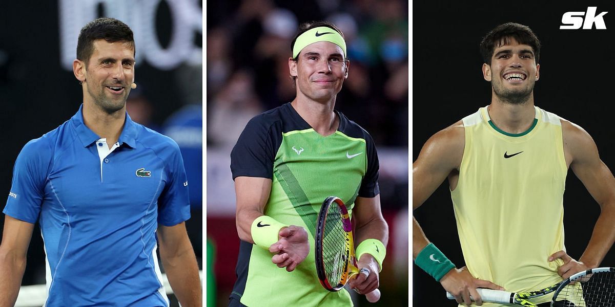  Novak Djokovic (Left), Rafael Nadal (Center), and Carlos Alcaraz (Right)