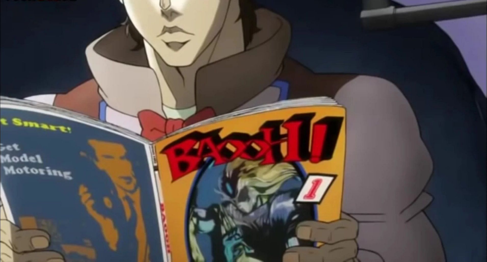 Joseph reading manga in the second part, Battle Tendency (Image via David Production).
