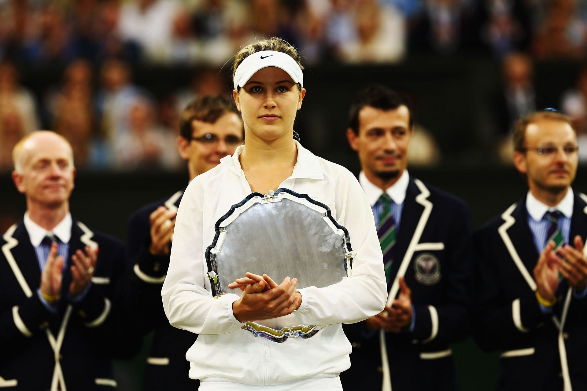 Eugenie Bouchard with the runner-up trophy at the Wimbledon 2014