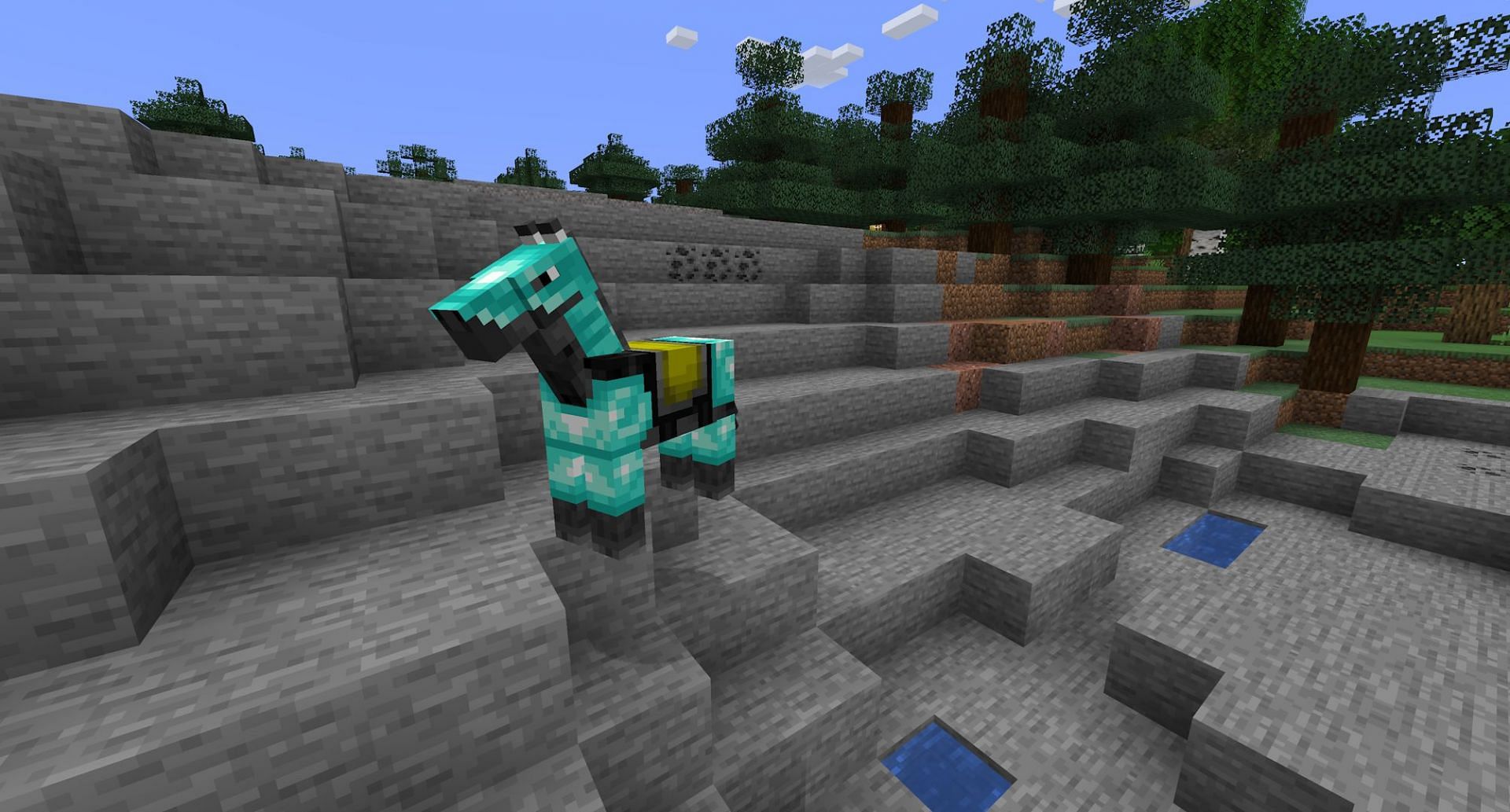 Un cheval en armure de diamant.  (Image via Mojang)