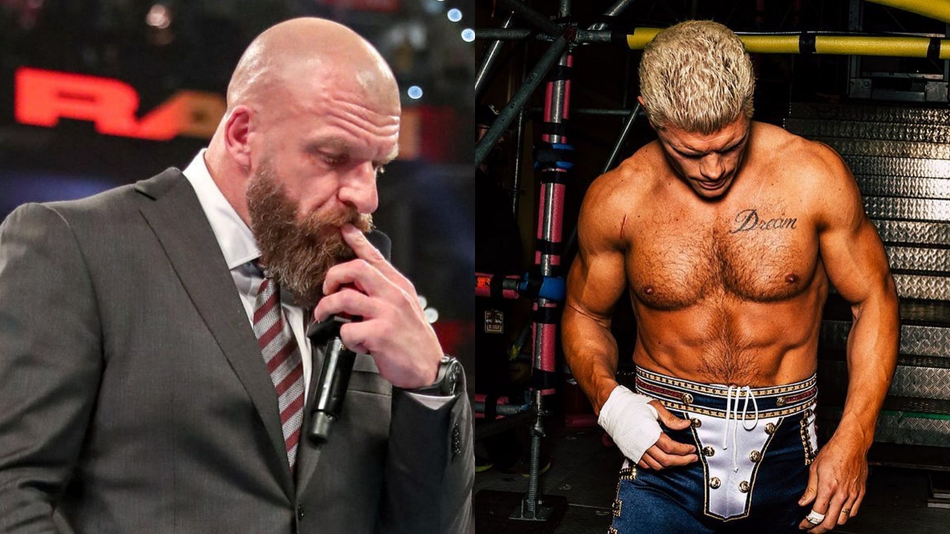 WWE Chief Content Officer Triple H (left) and Cody Rhodes (right)