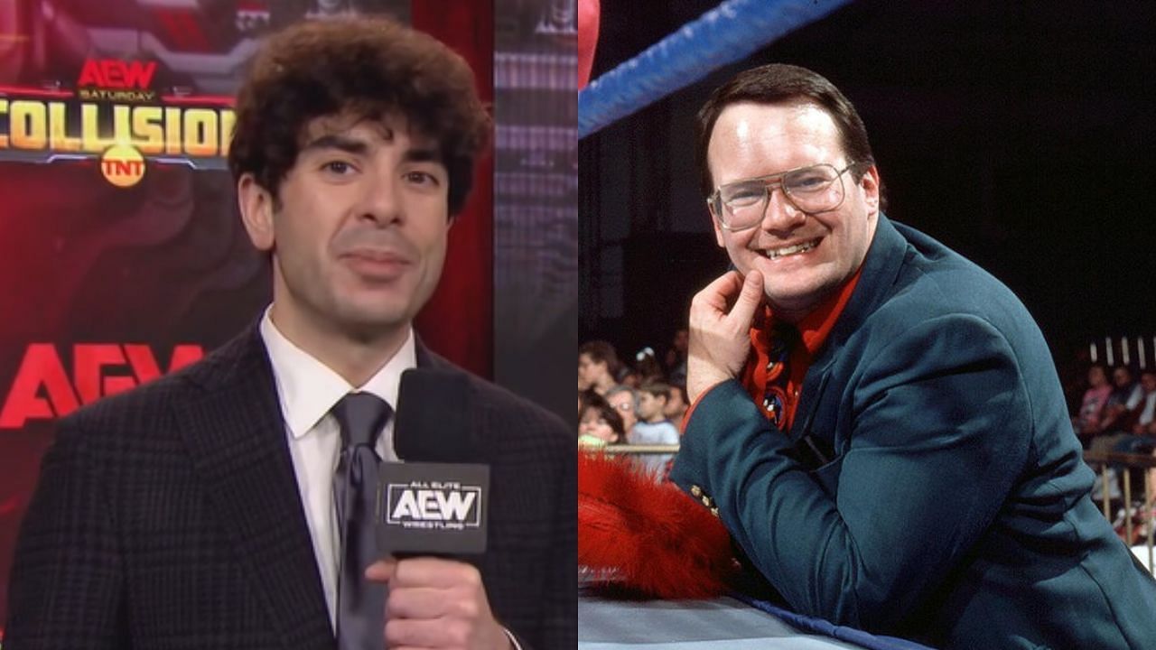 AEW president Tony Khan (left) and former WWE star Jim Cornette (right)
