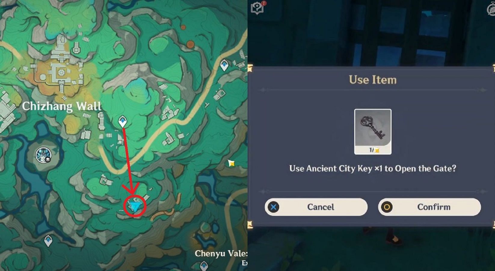 Use the key to open the room inside the ruin (Image via HoYoverse)