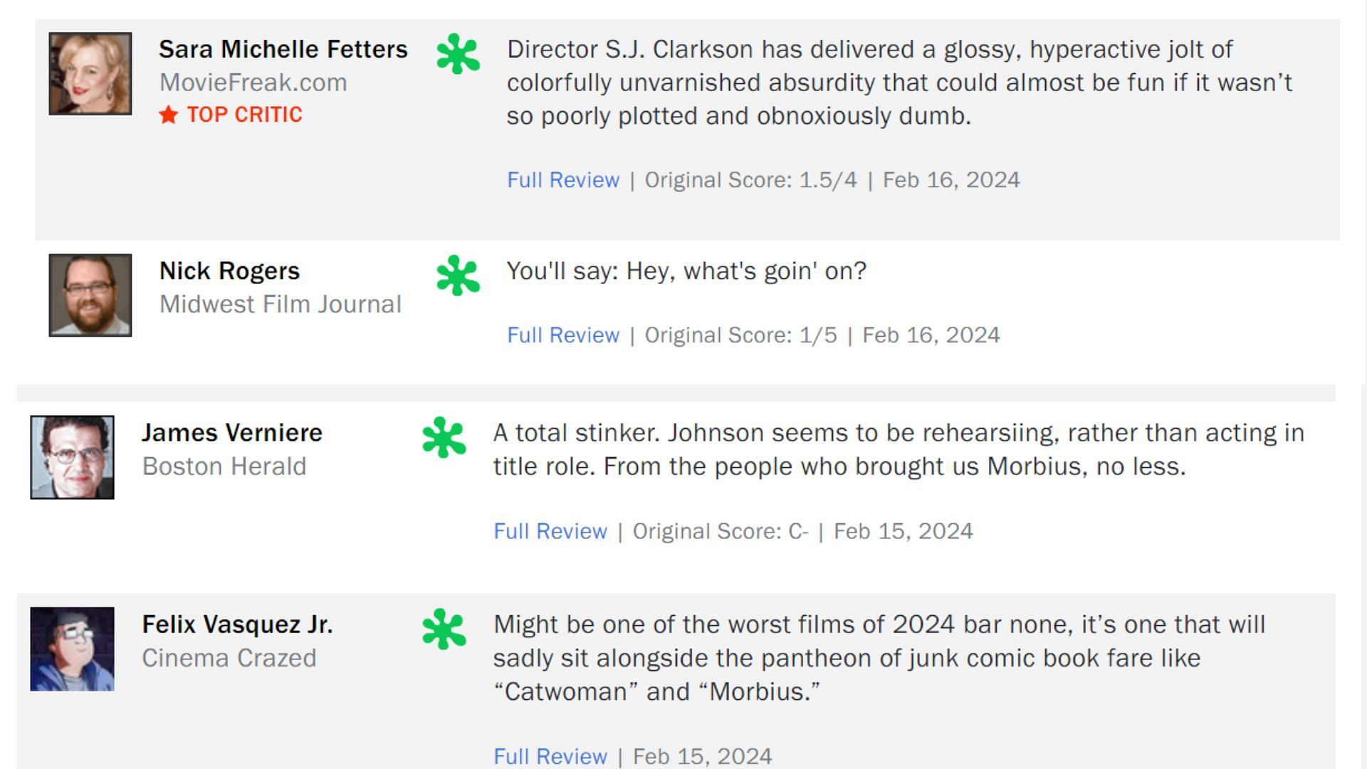 Some fan reactions on Rotten Tomatoes (Image via Rotten Tomatoes)