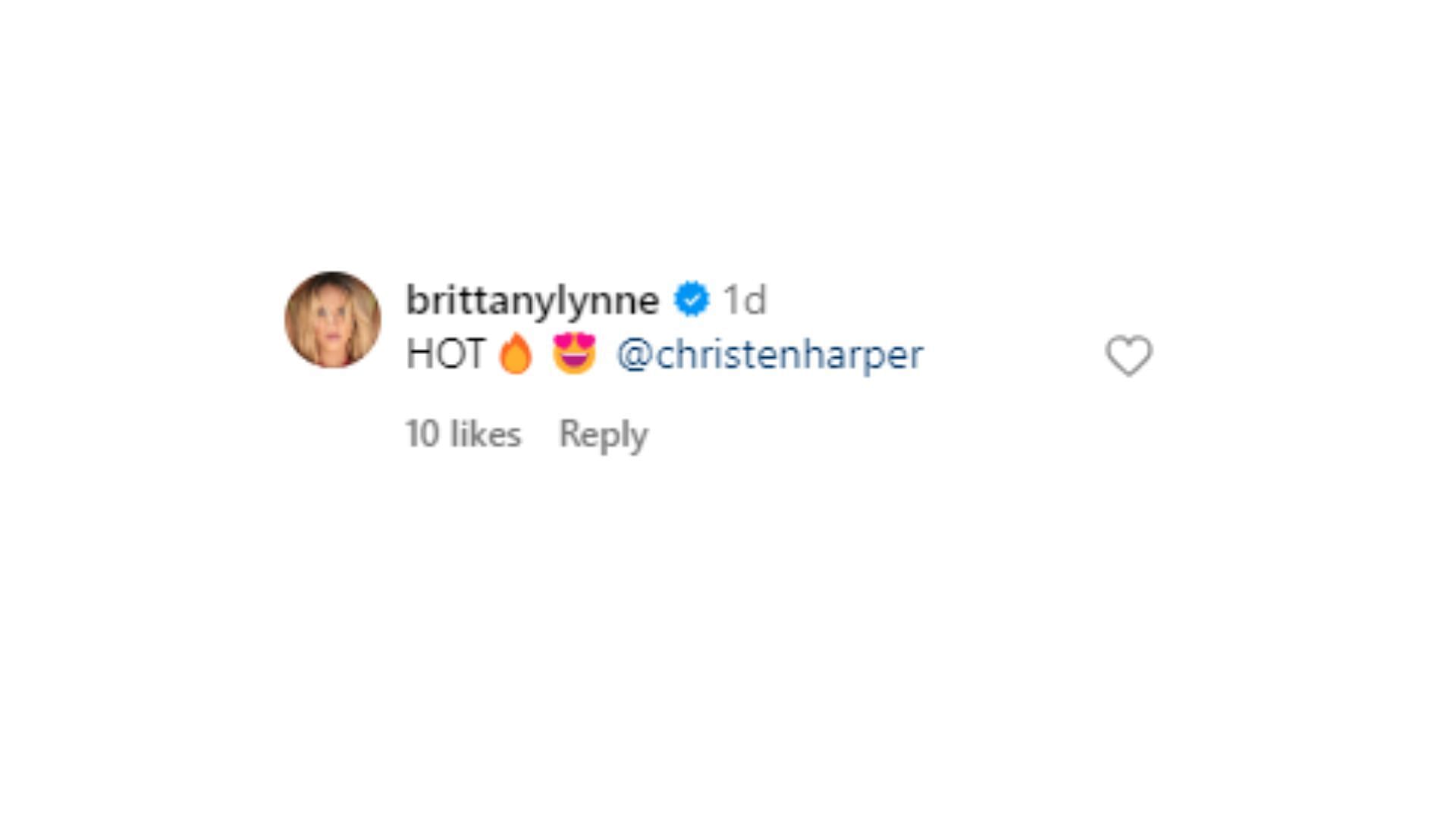 Brittany Mahomes&#039; comment on Christen Harper&#039;s Instagram post.