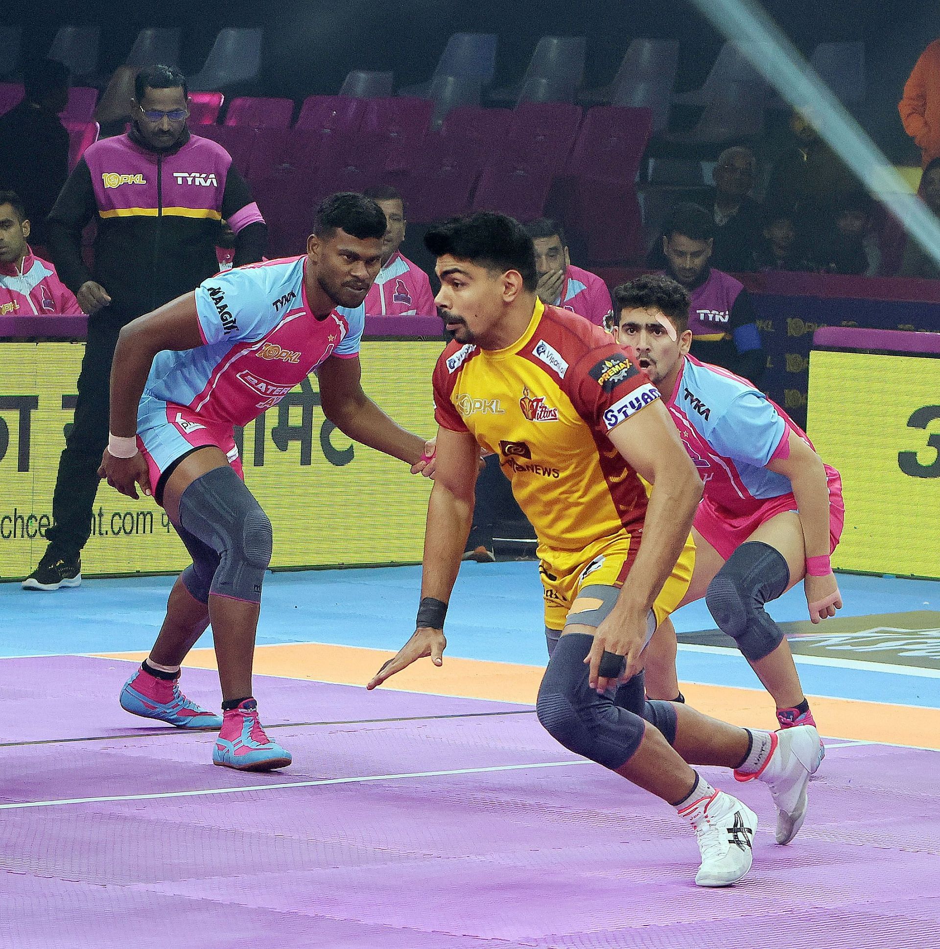 Pawan Sehrawat in action against the Panthers (Credits: PKL)