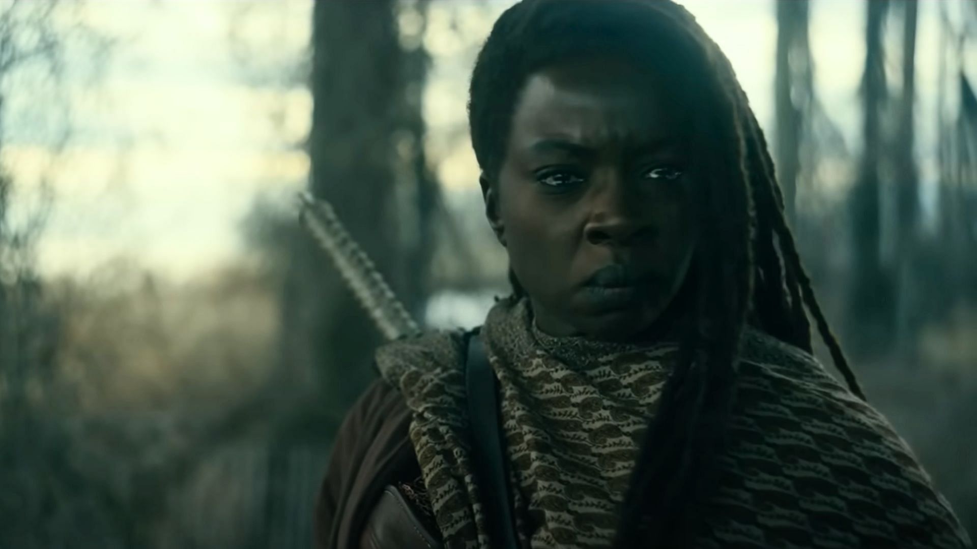 The trailer shows Michonne missing her spouse. (Image via AMC+)