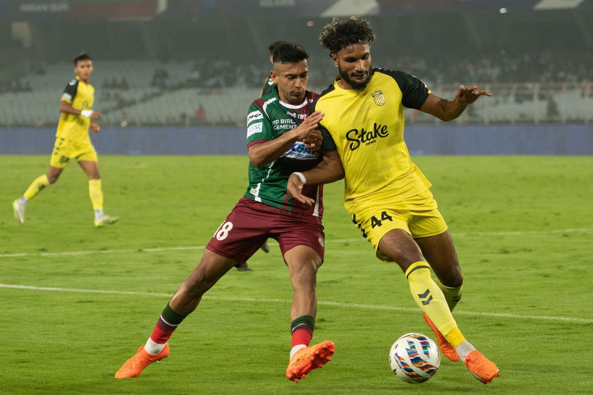 Hyderabad FC&#039;s Makan Chothe in action against Mohun Bagan on Saturday. (ISL Media)