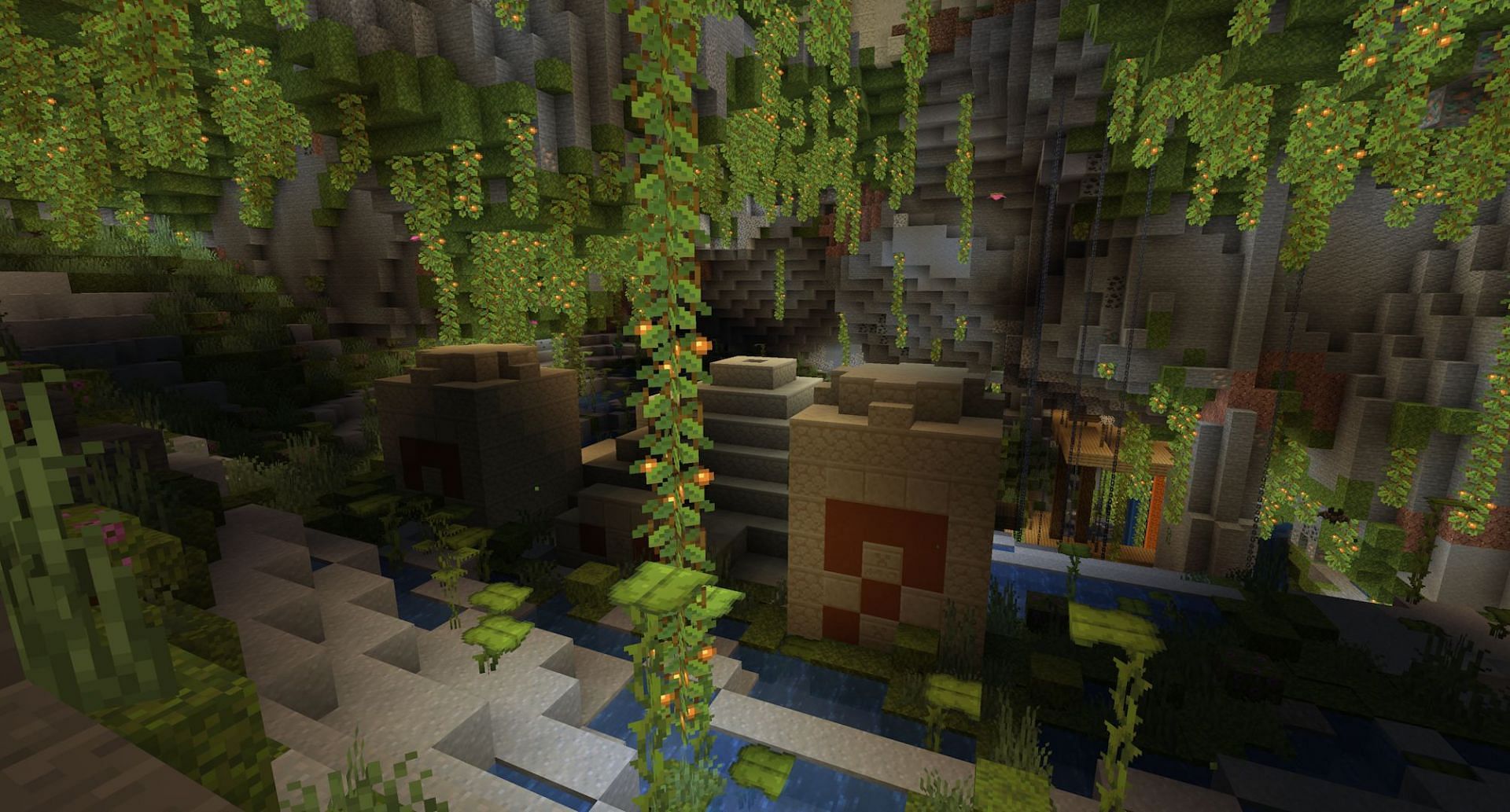 This seed&#039;s strange underground lush desert temple (Image via Mojang)