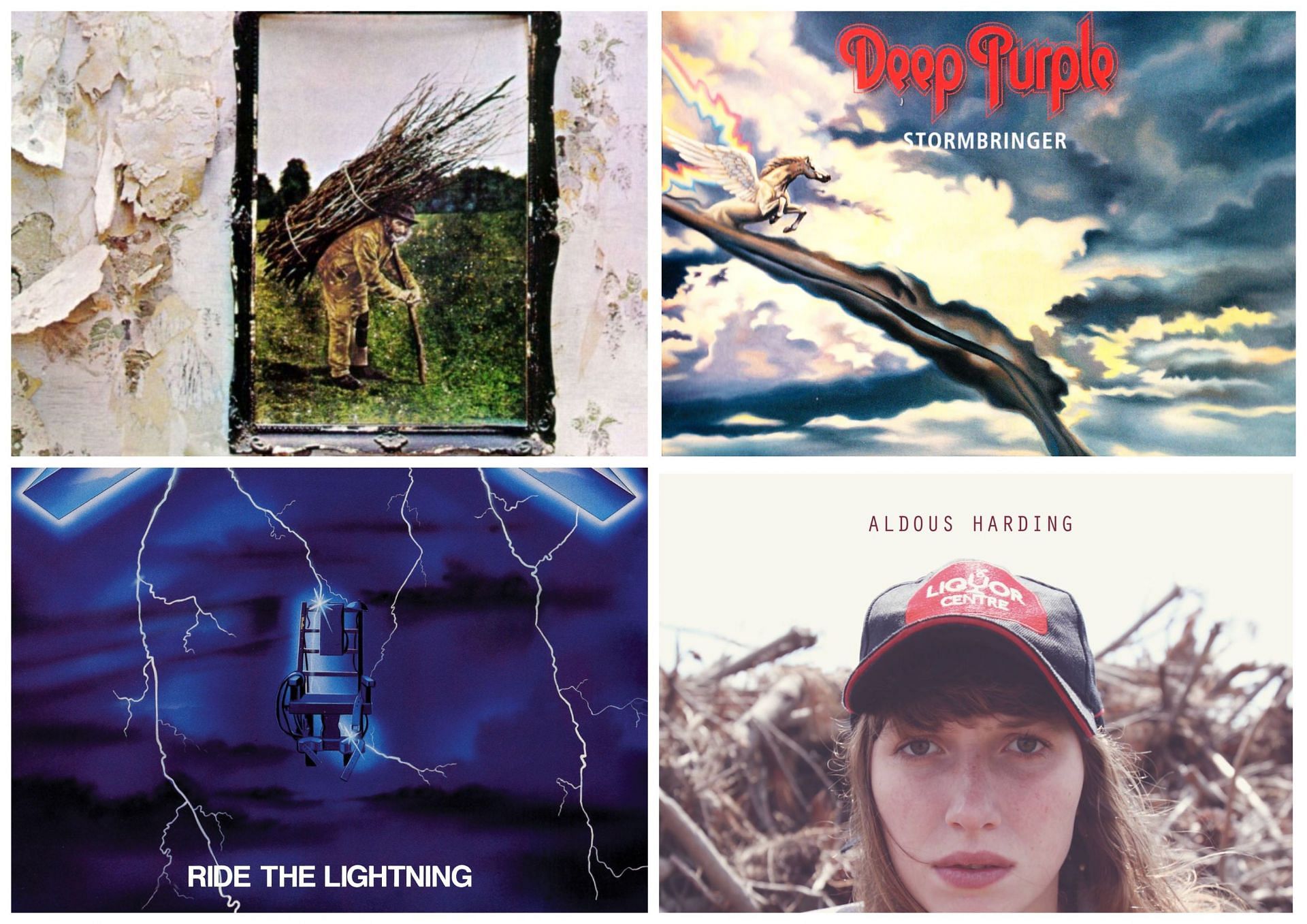 The album covers for &quot;Call of Ktulu&quot; by Metallica, &quot;Titus Groan&quot; by Aldous Harding, &quot;Stormbringer&quot; by Deep Purple and &quot;The Battle of Evermore&quot; by Led Zeppelin (Images via official website @Metallica and @Deep Purple and official Facebook page @Aldous Harding and @Led Zeppelin)
