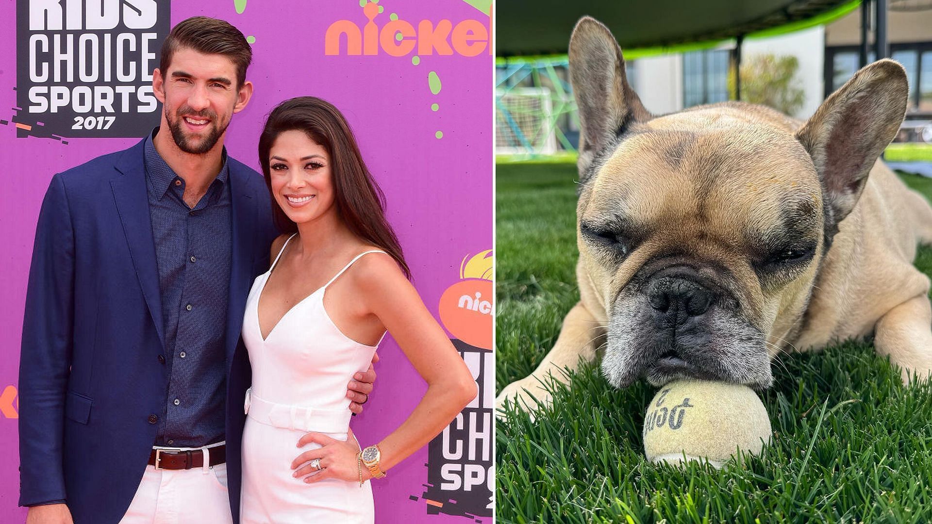 Michael Phelps and Nicole Phelps (L) and their pet Juno (R) (Image via Getty Images) and (Image via Instagram/mrs.nicolephelps)