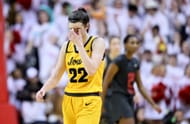 Caitlin Clark #22 of the Iowa Hawkeyes walks down the court after missing a shot in the second half of the 86-69 loss to the Indiana Hoosiers.