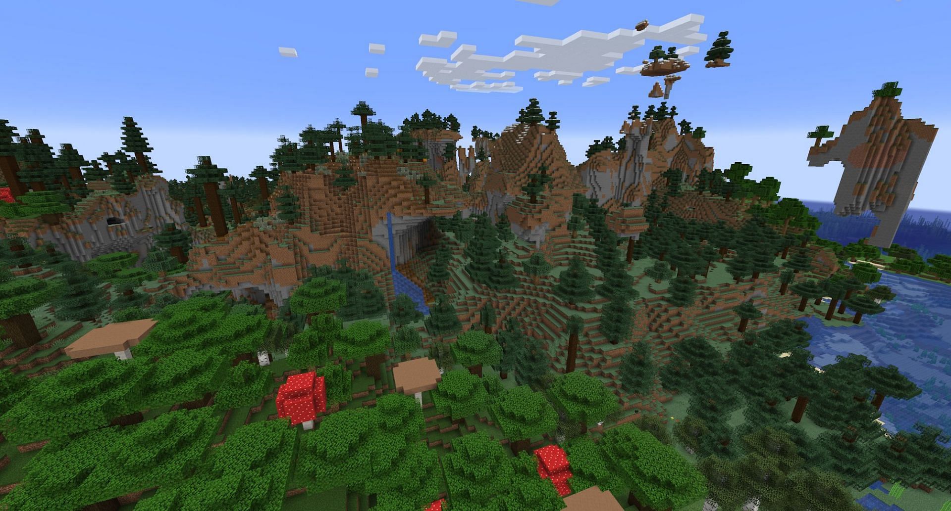 Some of the seed&#039;s floating islands (Image via Mojang)